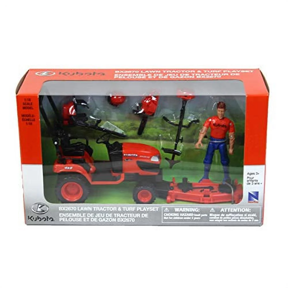 New Ray 1/18 Kubota BX2670 Lawn Tractor with Figure & Accessories SS-33453