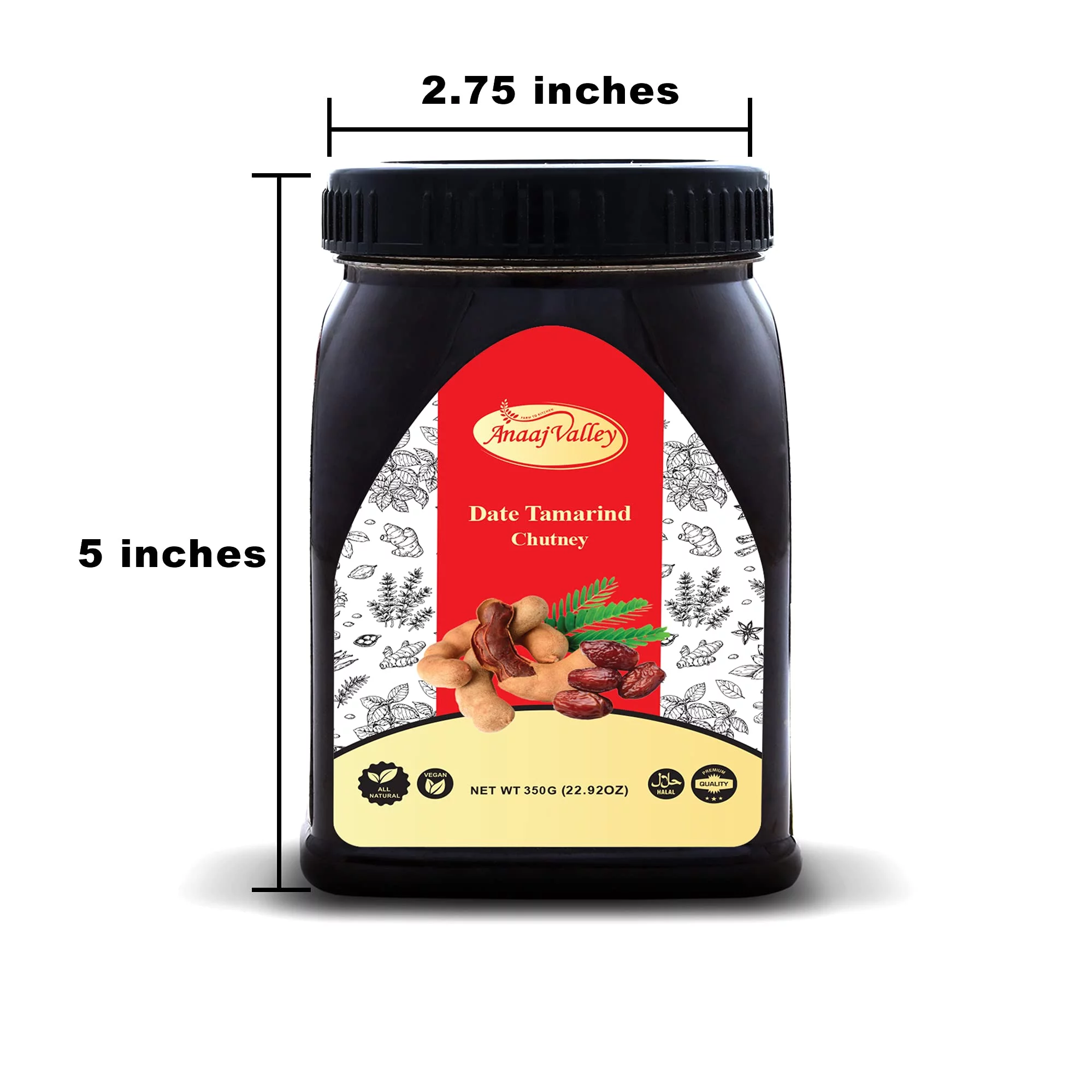 Anaaj Valley Pure Tamarind and Date Chutney - Premium Spicy ilmi Chutney - Used with Chicken, Sandwich, Salad - NON-GMO, Vegan, Gluten Free, All Natural Sweet and Sour Tamarind Date Sauce, 650 Gr