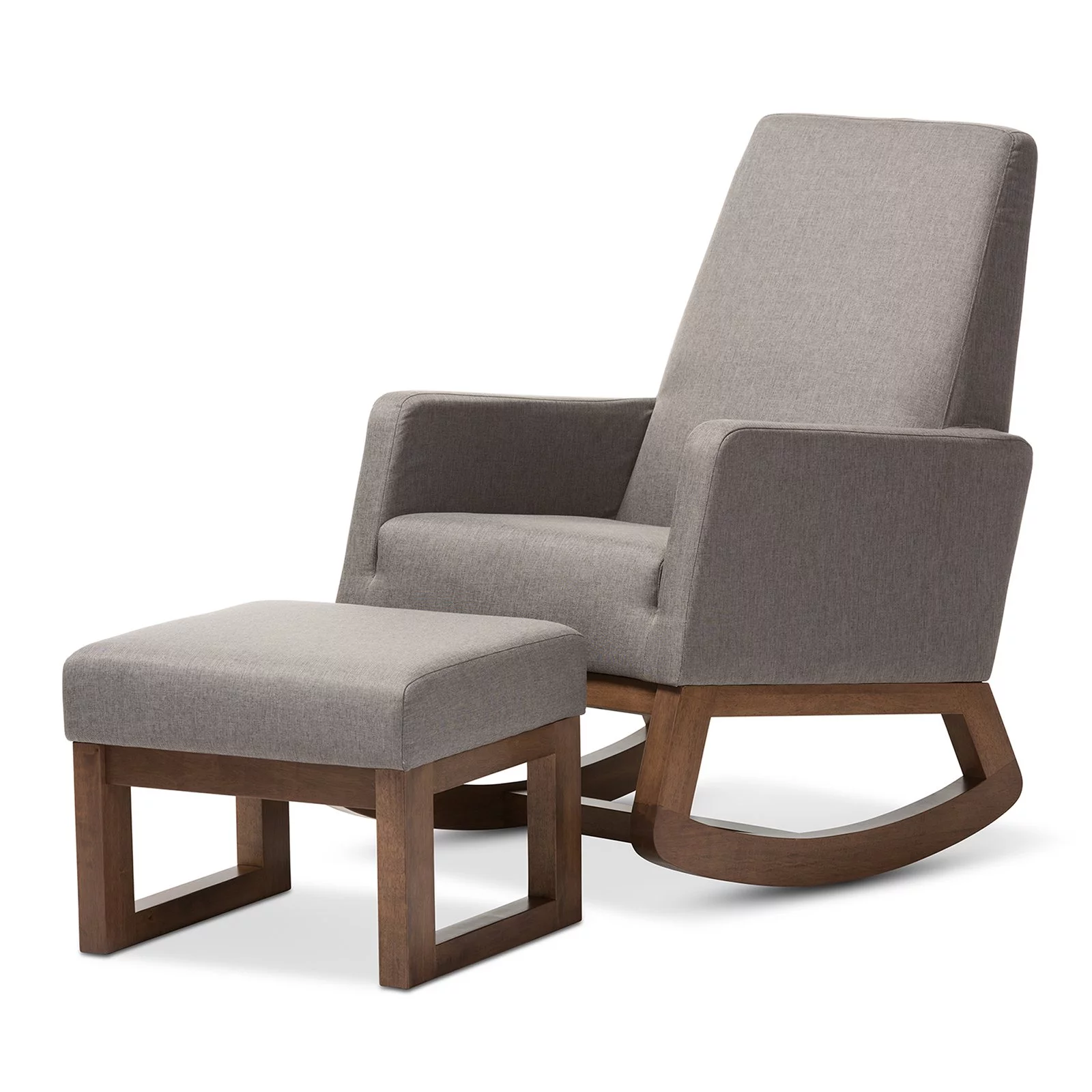 Baxton Studio Yashiya Upholstered Rocker and Ottoman in Beige