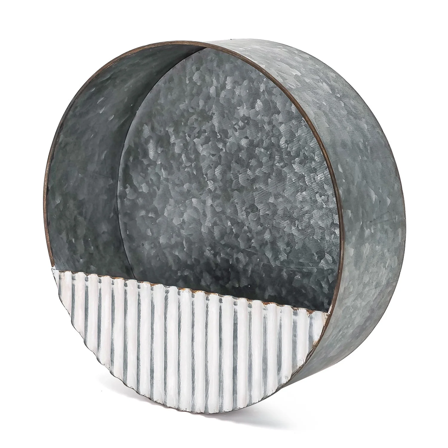 Original Barn Hanging Planter Rustic Galvanized Metal Hanging Wall Planter Round Flower Pot for Home Balcony Patio - 10.24