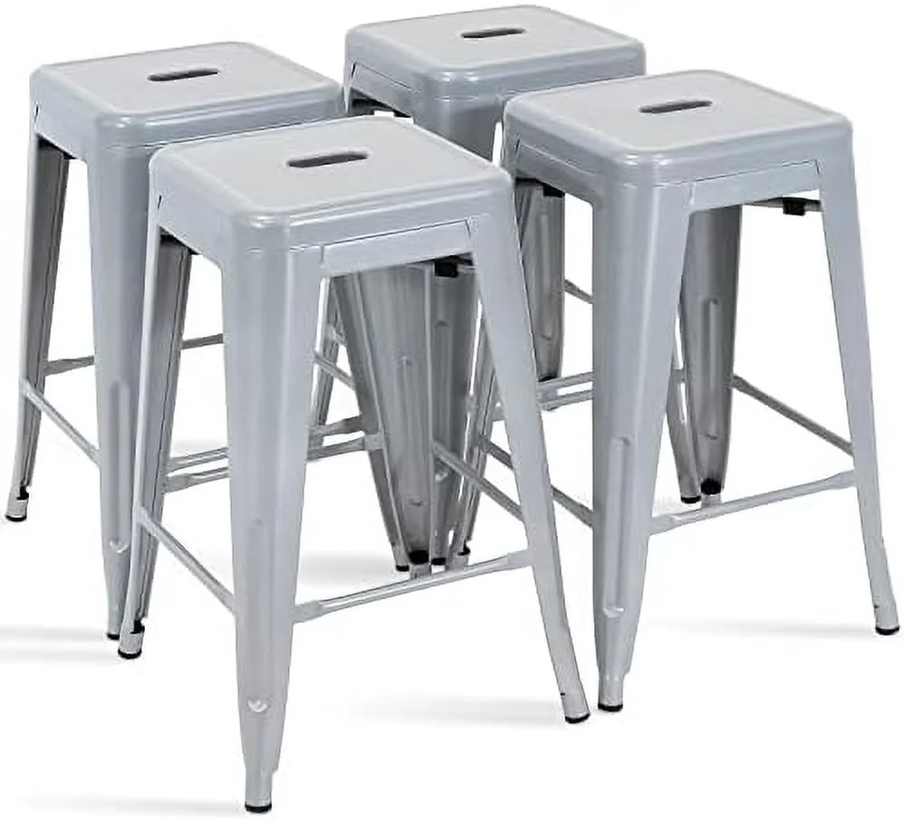 SQTYHBV 24 Inch Metal  Stools Counter Height  Chair Indoor Outdoor Backless Kitchen Stools Set of 4 Red