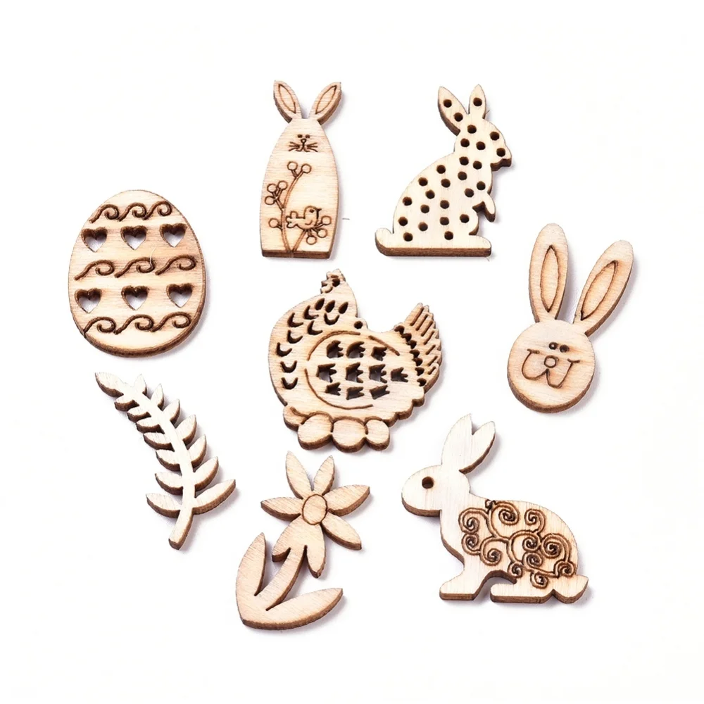 2Bag Laser Cut Wood Shapes Unfinished Wooden Embellishments Poplar Wood Cabochons Mixed Shapes Blanched Almond 29.5~31.5x13.5~27.5x2.5mm about 100pcs/bag