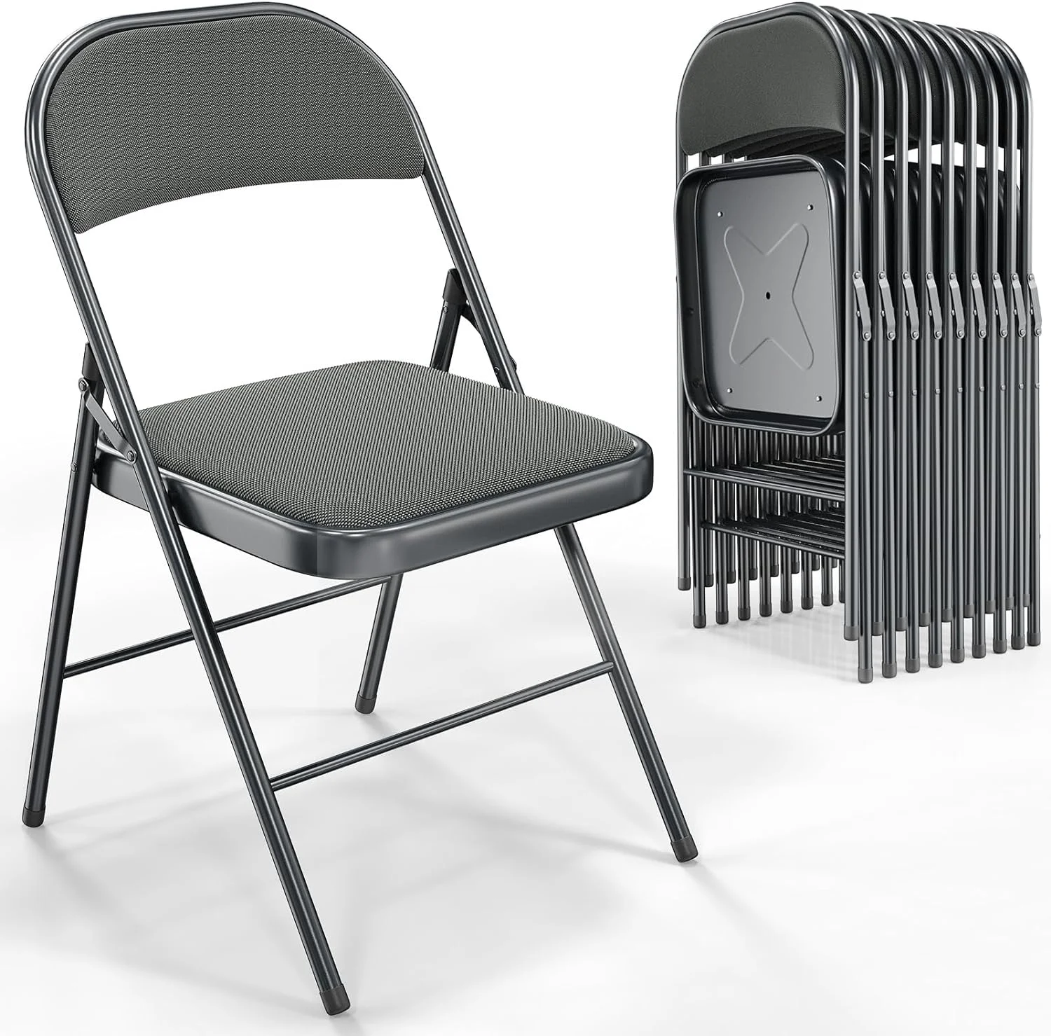 YPSXVGJ with Padded Seats  Metal Frame with Fabric Seat & Back  Capacity 350 lbs  Khaki  Set of 6