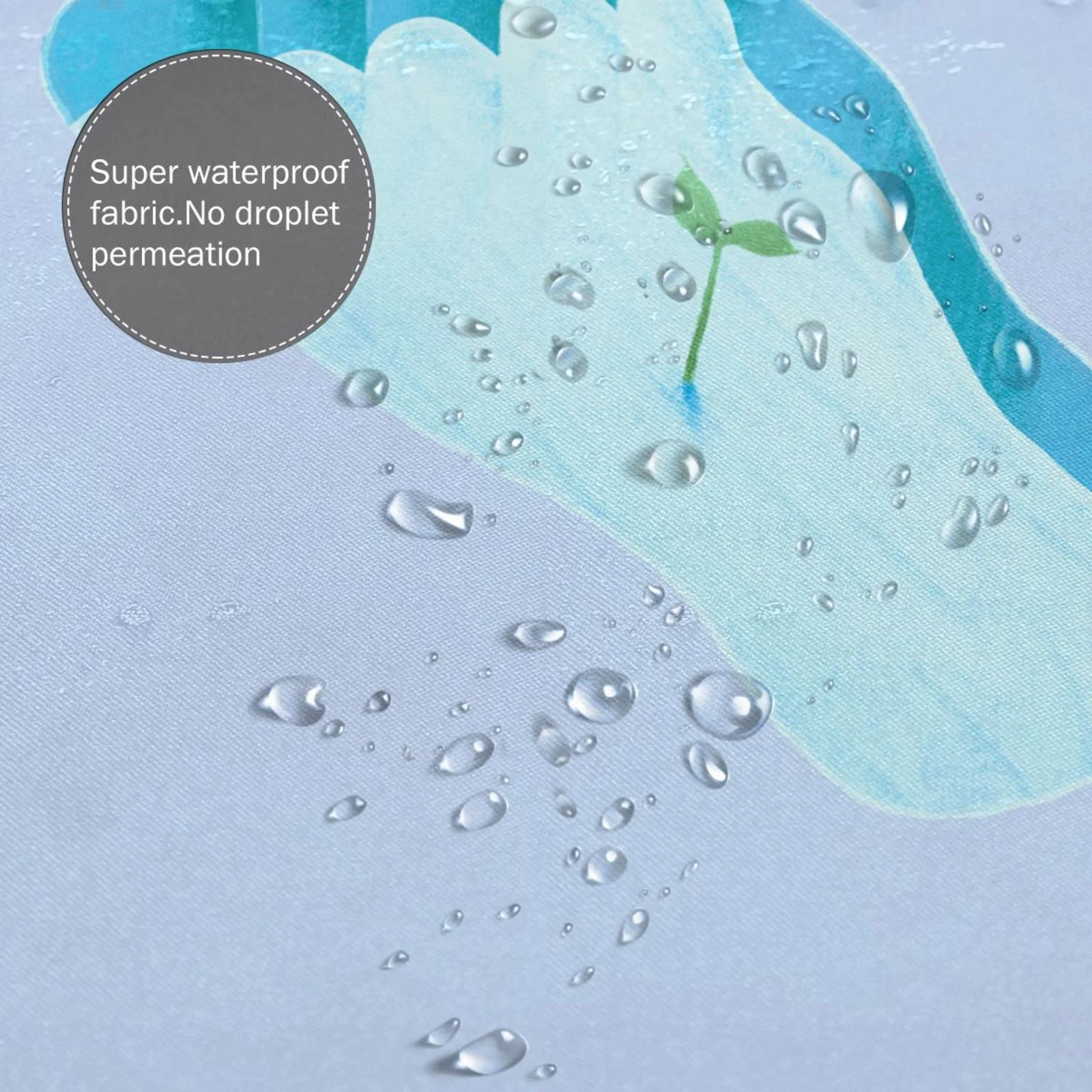 Polyester Fiber Shower Curtain, Cartoon Footprints Saplings Shower Curtain, Metal Buckled Eye Waterproof Shower Curtain, Can Be Washed-72x72in