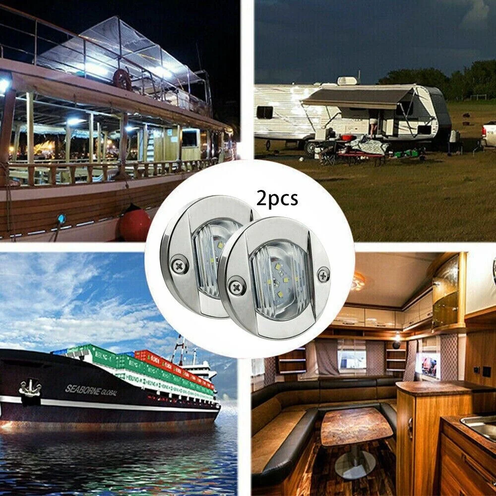 EROCK 2Pcs White Round Marine Boat LED Stern Transom Lights Cabin Deck Courtesy Light