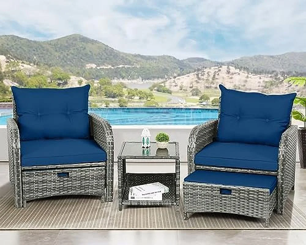 HYHBIBOOM 5 Pieces Wicker Outdoor Patio Chairs Set with Ottoman  Patio Conversation  Set with Ottoman Underneath Balcony  Set with Ottoman  Grey