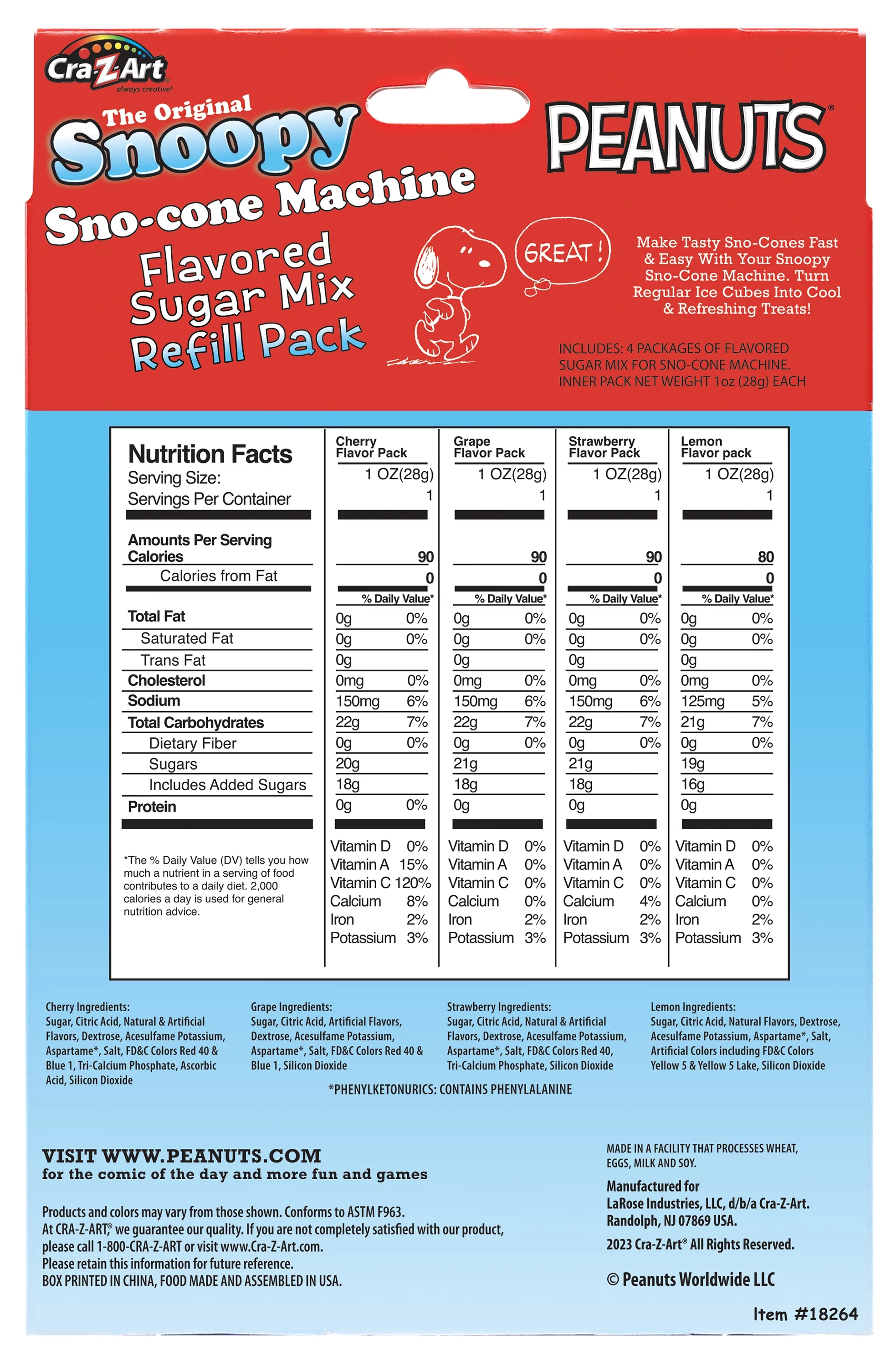 Cra-Z-Art - Peanut's Snoopy Sno-Cone Maker Refill Pack, 4 Flavors, Age group 6 years old and up