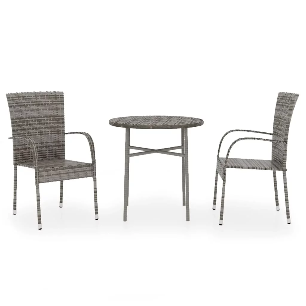 Dcenta 3 Piece Patio Dining Set Poly Rattan Gray