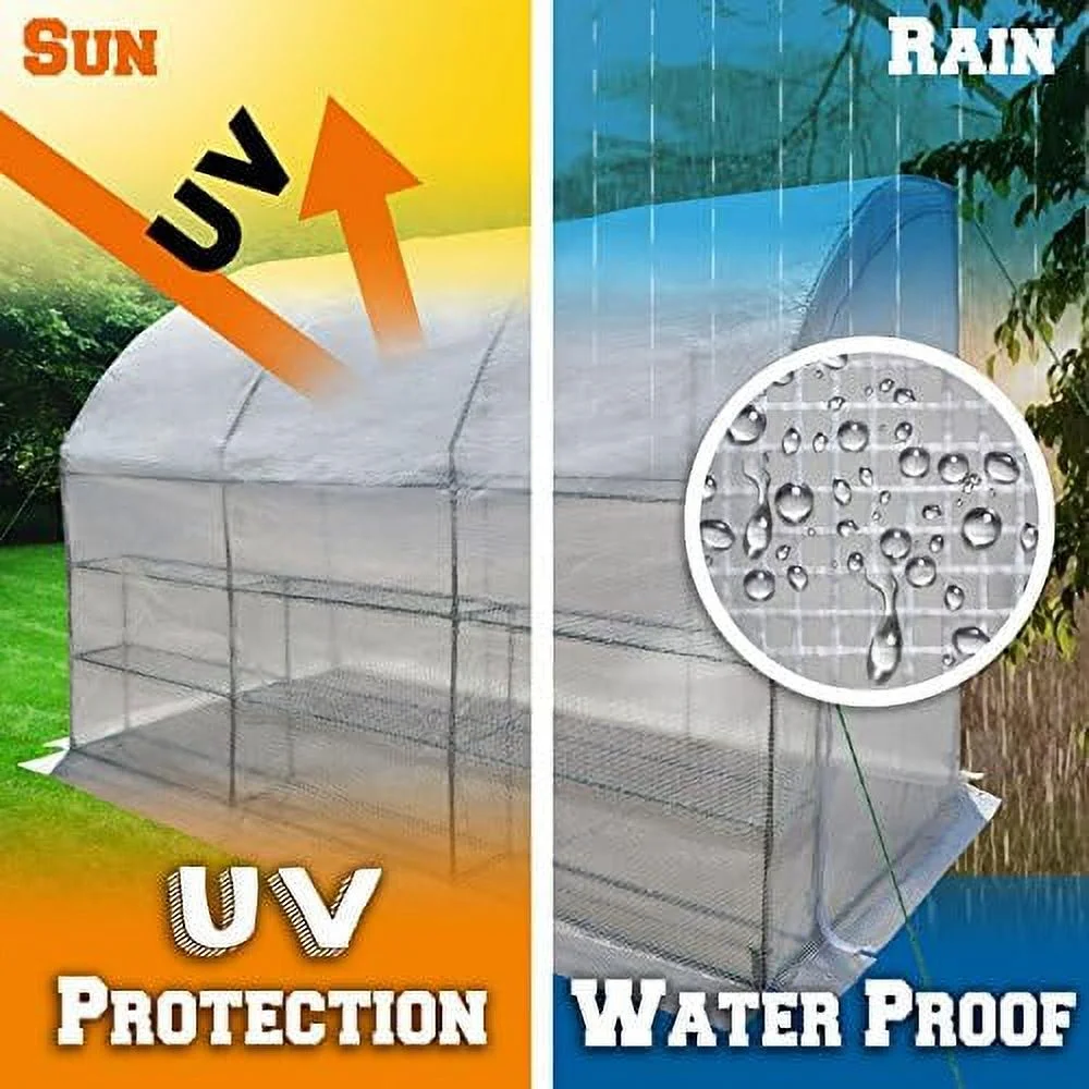 new large walk-in wall greenhouse 10x5x7'h w 3 tiers/6 shelves gardening (white)