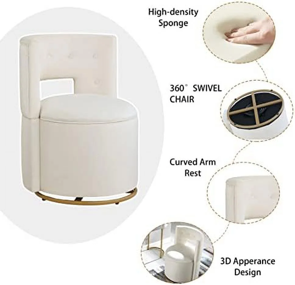 GFVCNIO Round Swivel Chair with  Under Seat  Button Bucket Back Small Comfy Chair  Back Cushion Included (Beige)