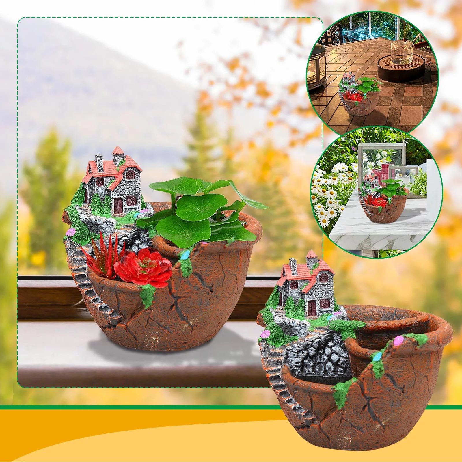 Jierger DIY Mini Succulent Pot Creative Resin Plants Pot Irregular Fleshy Flower Platter Pots Succulent Cactus Plant Pot Planters Fairy Garden Gardening Gifts Statues