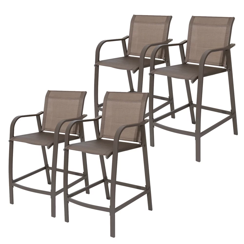 Pellebant Set of 2 Outdoor Counter Height Bar Stools Aluminum Patio Bar Chairs,Brown