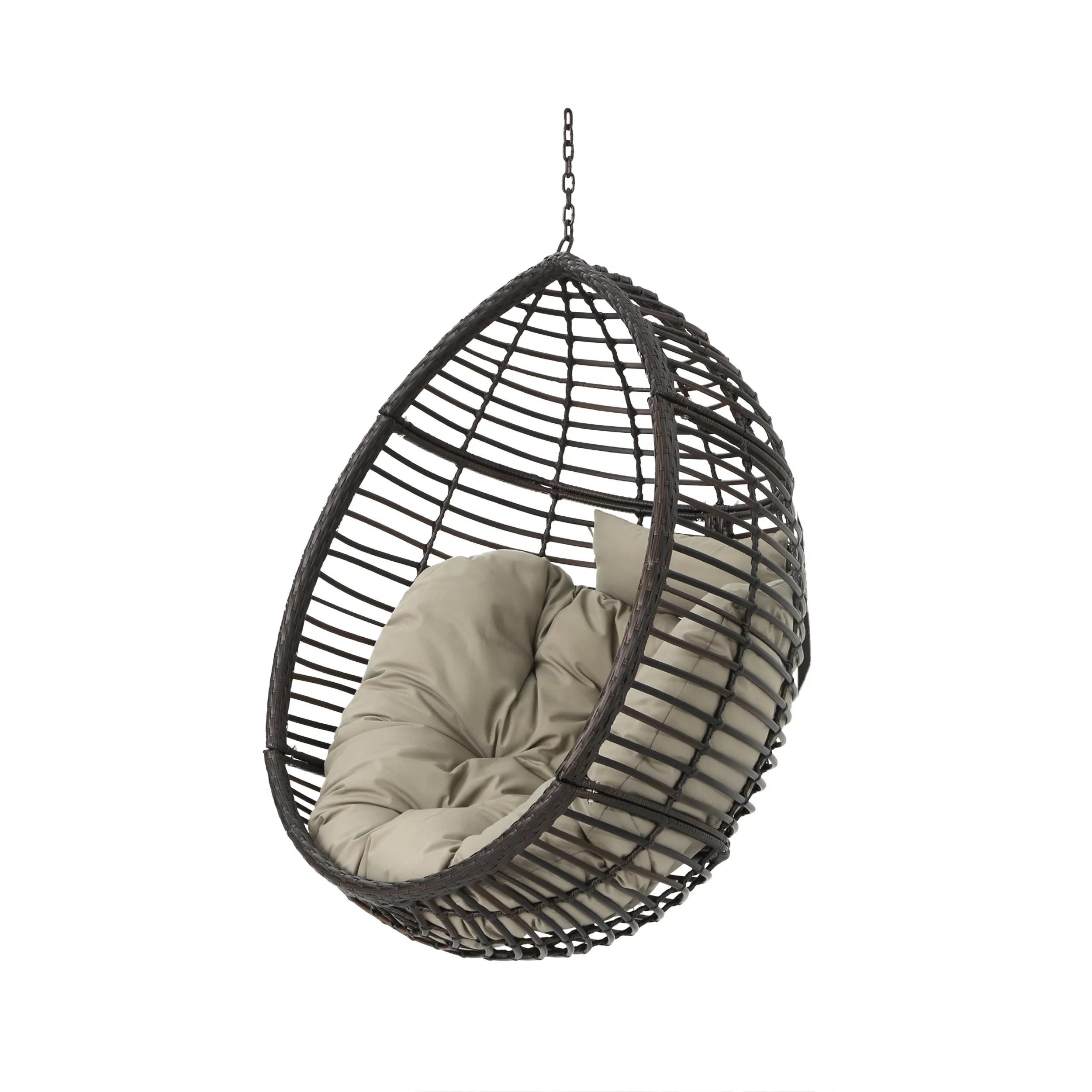 GDF Studio Leasa Indoor/Outdoor Wicker Hanging Basket Chair (Stand Not Included), Multibrown and Khaki