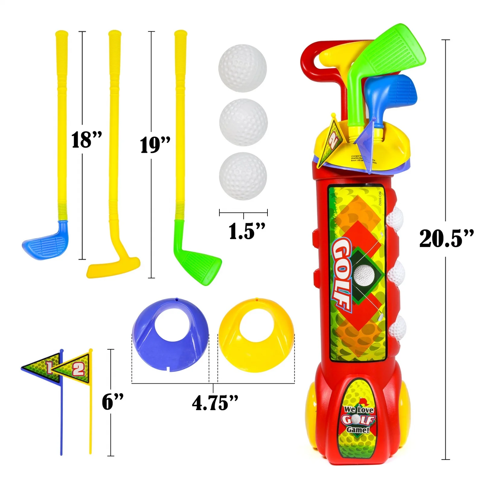 KidPlay Products Kids Toddler Outdoor Golf Club Pretend Play Set - Red