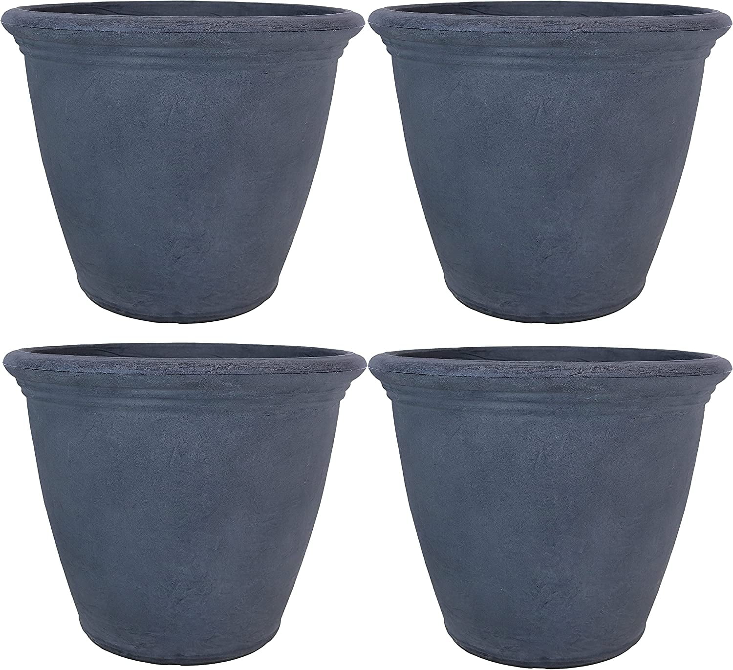 Anjelica 20-inch Indoor/Outdoor Double-Walled Polyresin Planter with UV-Resistant Slate Finish - Set of 4