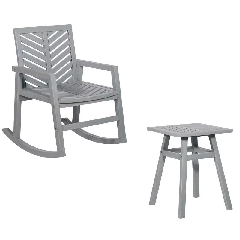 Home Square 2 Piece Patio Set with Rocking Chair and End Table in Gray Wash