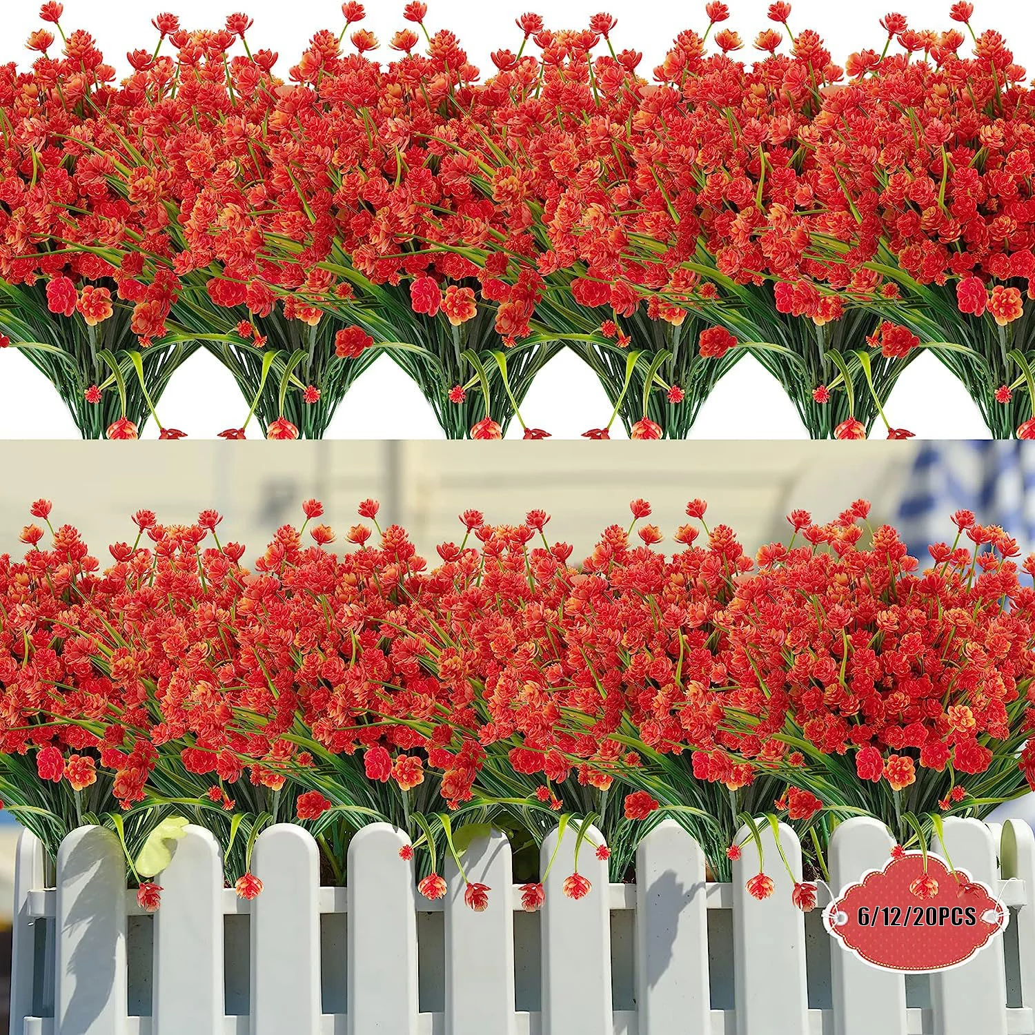 6 Bundles Artificial Plants Outdoor UV Resistant Fake Flowers for Decoration Faux Plants Greenery Shrubs Hanging Plants Fake Plastic Flowers Outside Home Box Porch Garden Spring Decor(Orange)