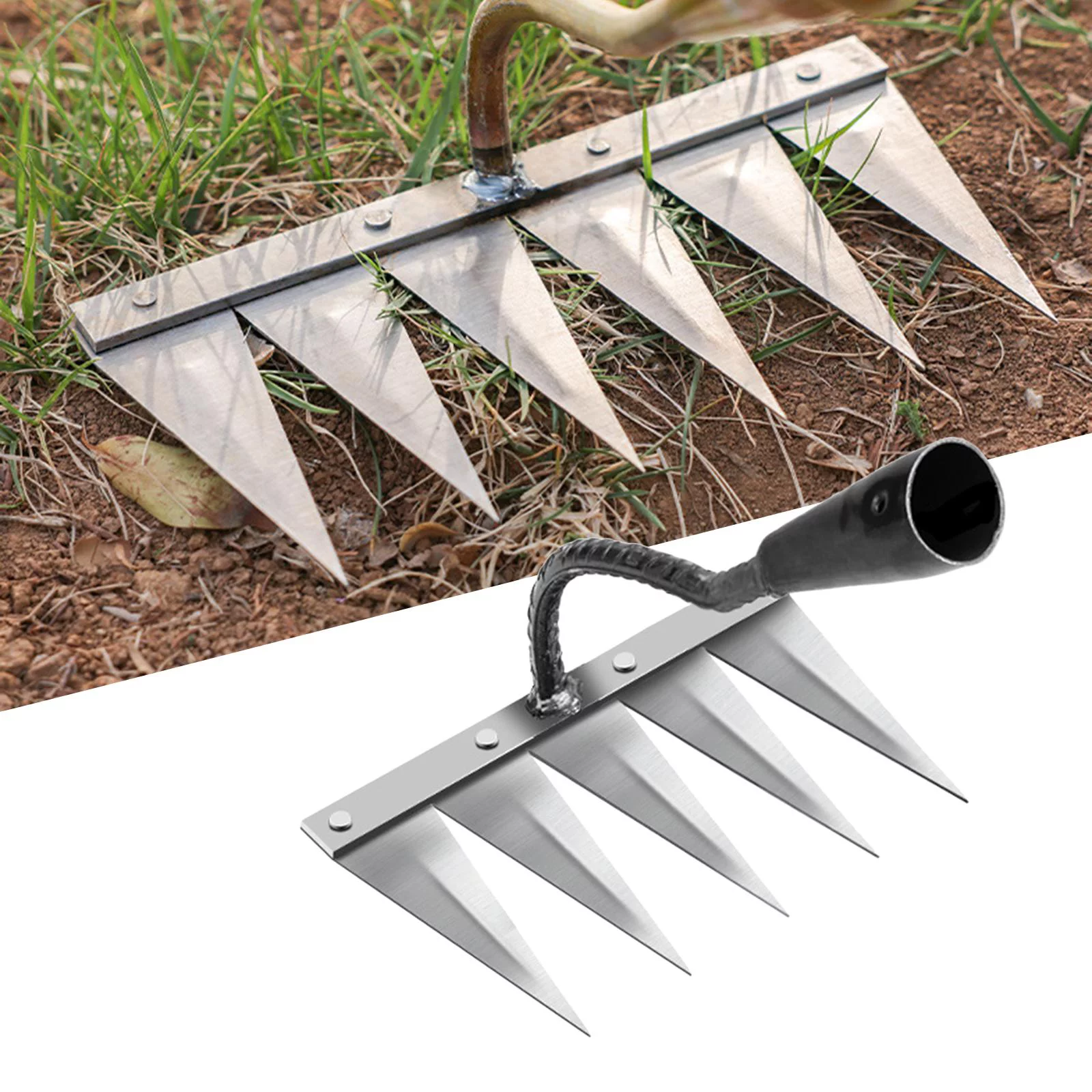 2Pcs Heavy Duty ing Hoe Rake Harrow Garden Lawn Leveling Loosen Planting Hand Tool Agricultural Vegetable , 5 Brass 5