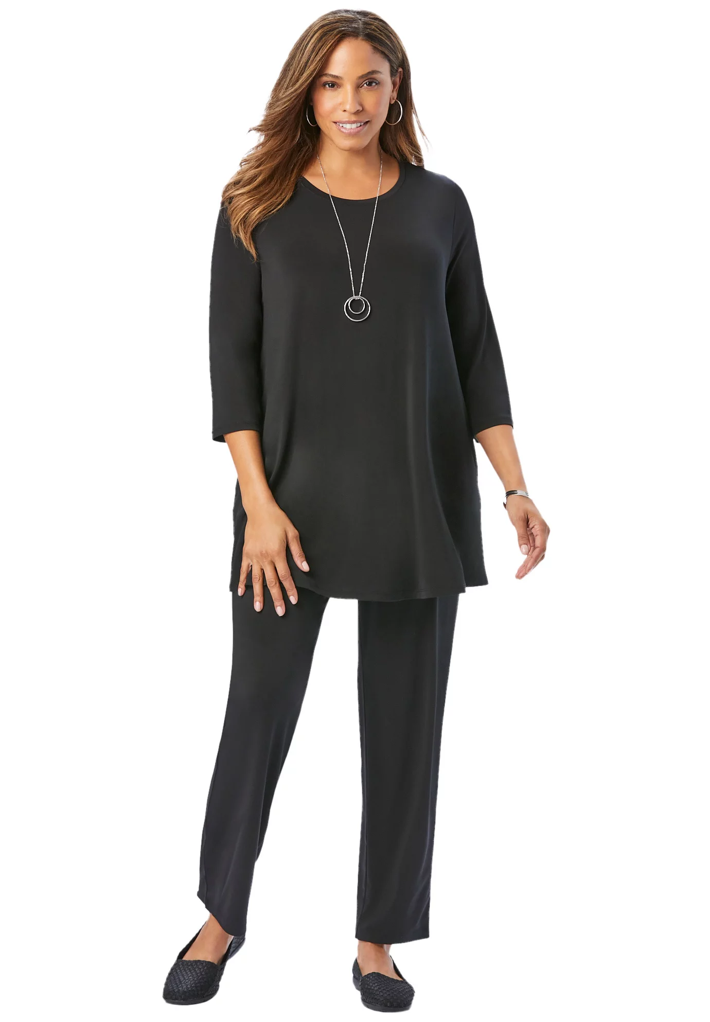 Jessica London Women's Plus Size 2-Piece Stretch Knit Mega Swing Set - 3X, Black