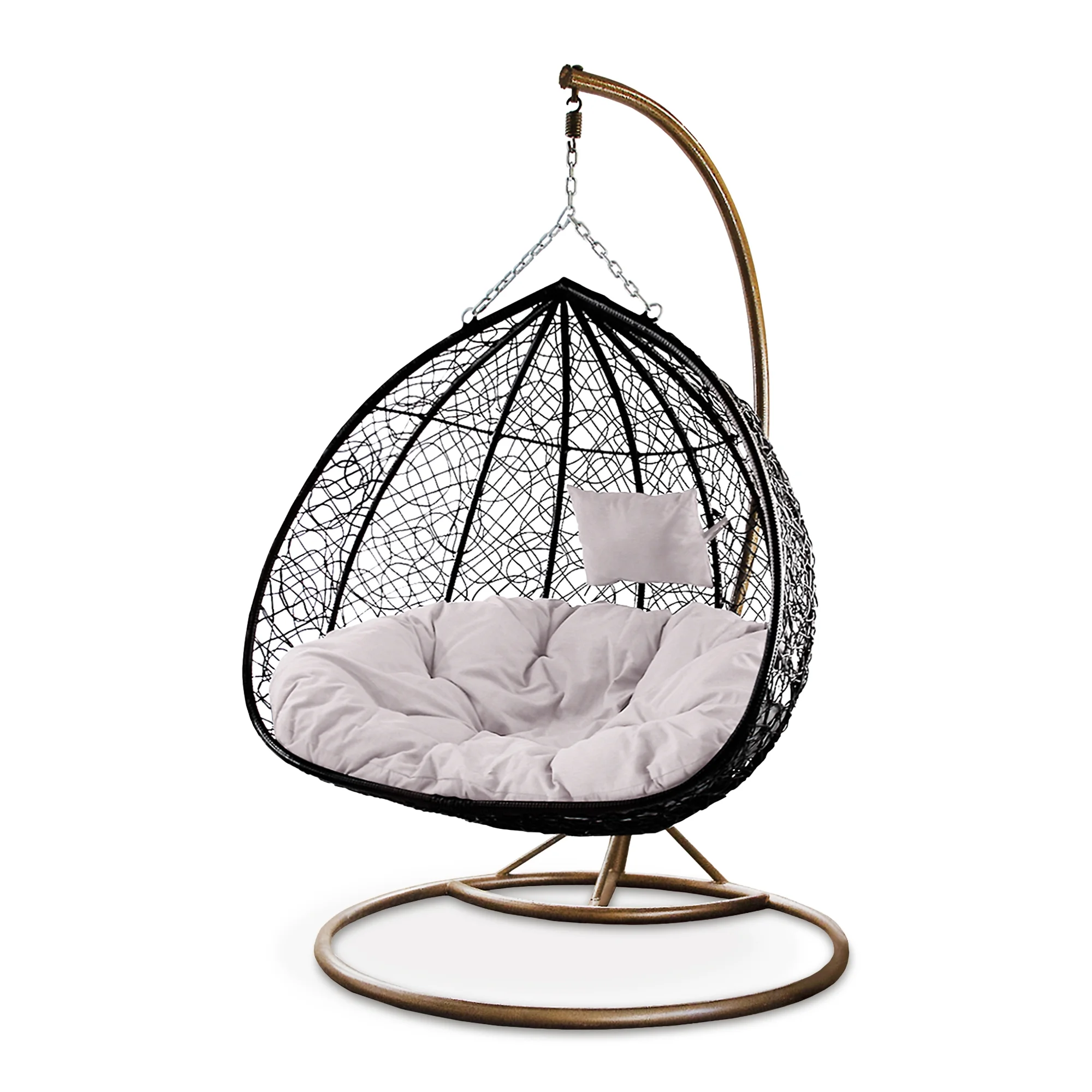 Double Seats Outdoor Wicker Swing with Gray Cushion & Frame Outdoor Wicker Seating