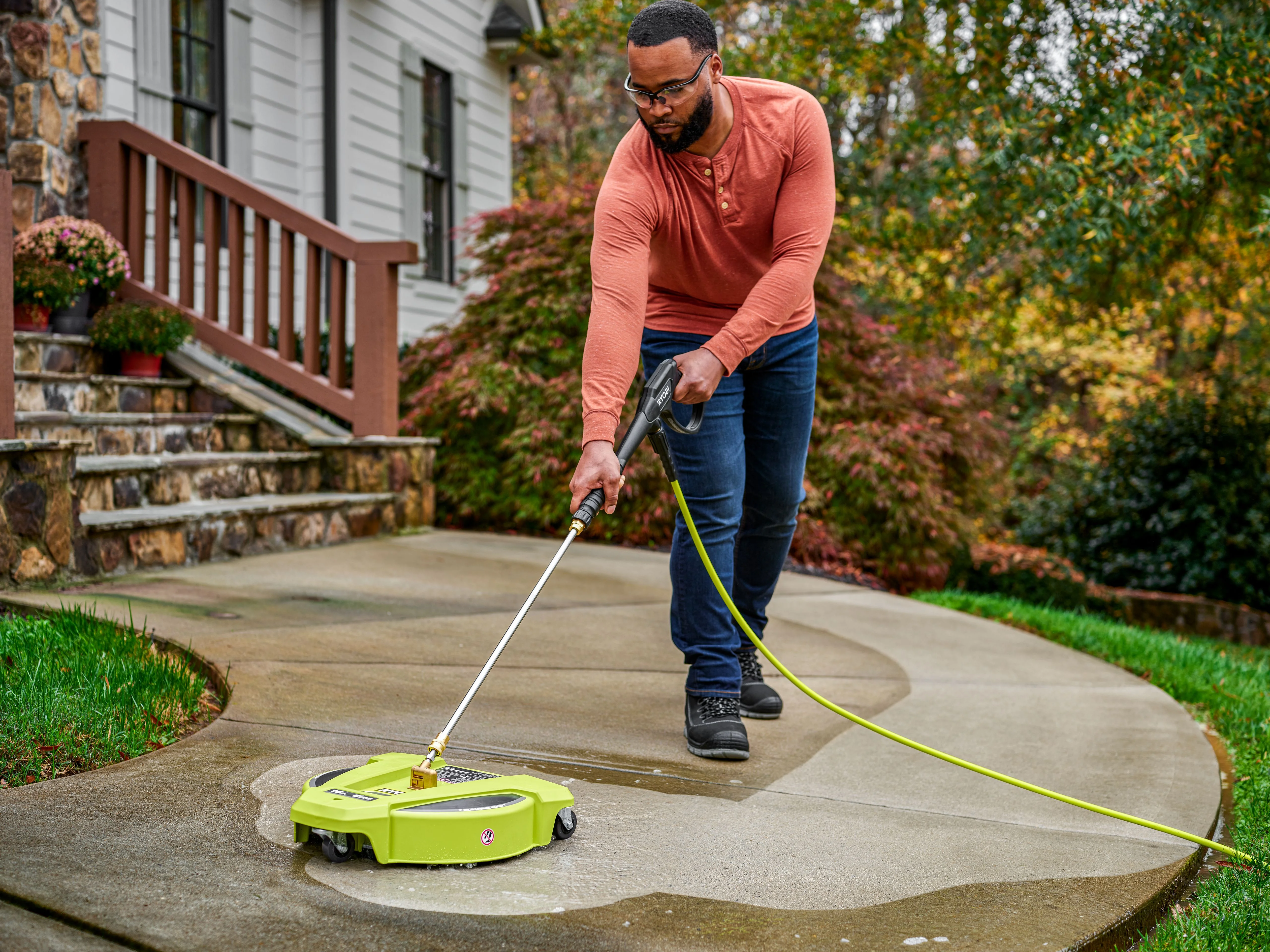 RYOBI 15 in. 3400 PSI Gas Pressure Washer Surface Cleaner with Caster Wheels RY31SC15