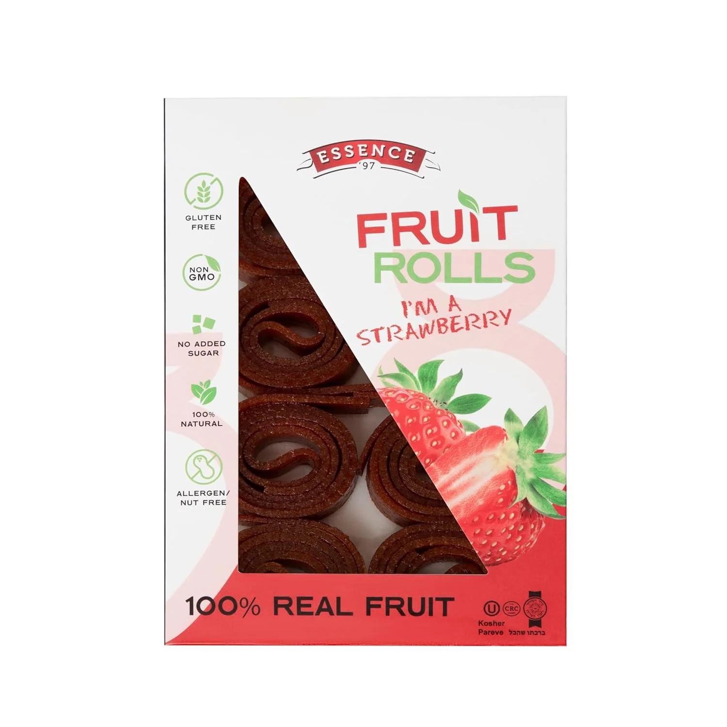 Fruit Roll Ups Healthy Snacks for Kids and Adults Vegan non-GMO no Added Sugar Natural Strawberry Fruit Strips for School and Lunch [16 Rolls]