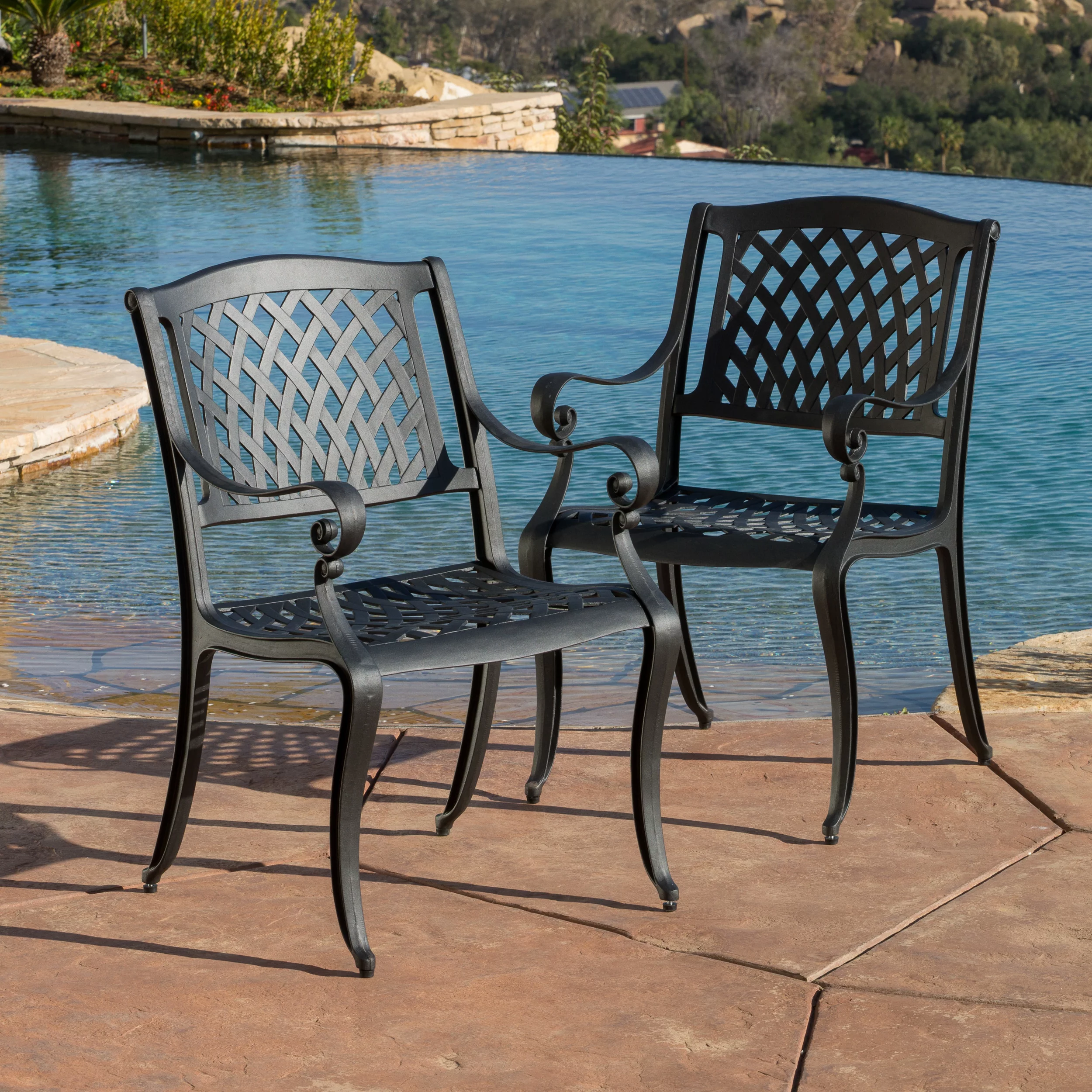 Christopher Knight Home Outdoor Cayman Cast Aluminum Outdoor Chair (Set of 2) by  Black