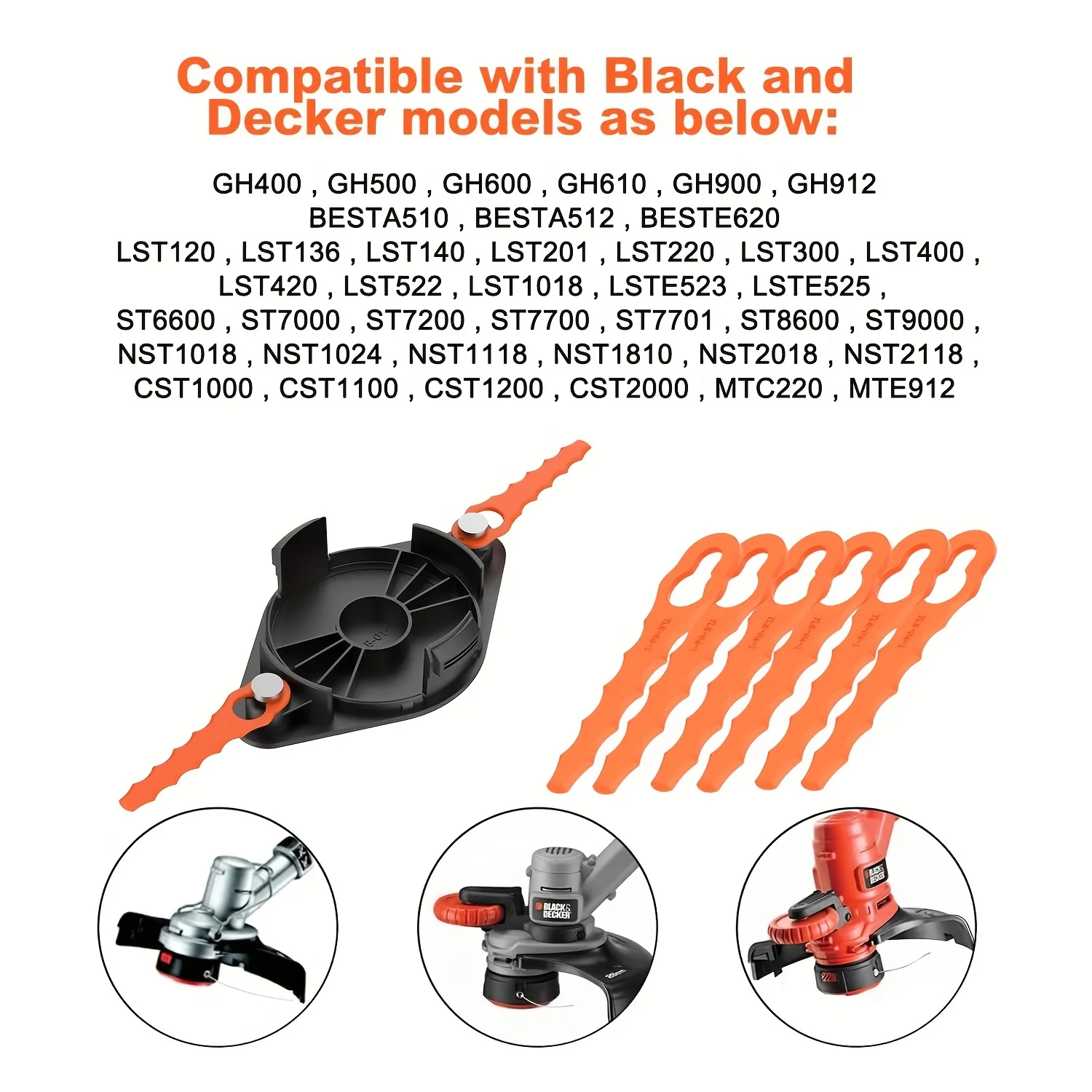 1 Set Weed Eater Bladed Head, Compatible With Black Decker GH900 GH600 LST522 LCC140, Can Replace AF1003ZP, AF-100-32P Replacement Spools (1 Trimmer Head+8 Replacement Blades)