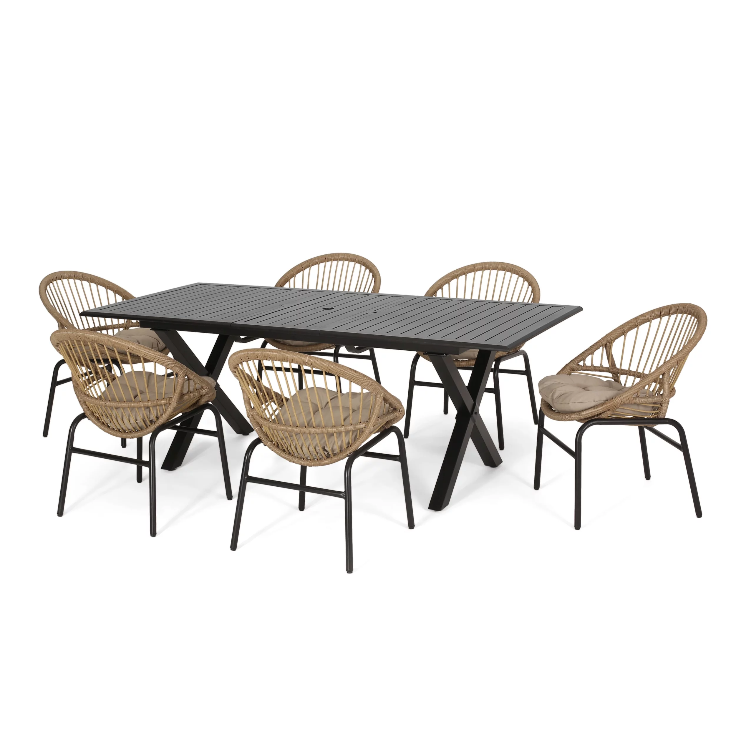 Christopher Knight Home Coniston Outdoor  Outdoor Wicker and Aluminum 7 Piece Dining Set with Cushion by