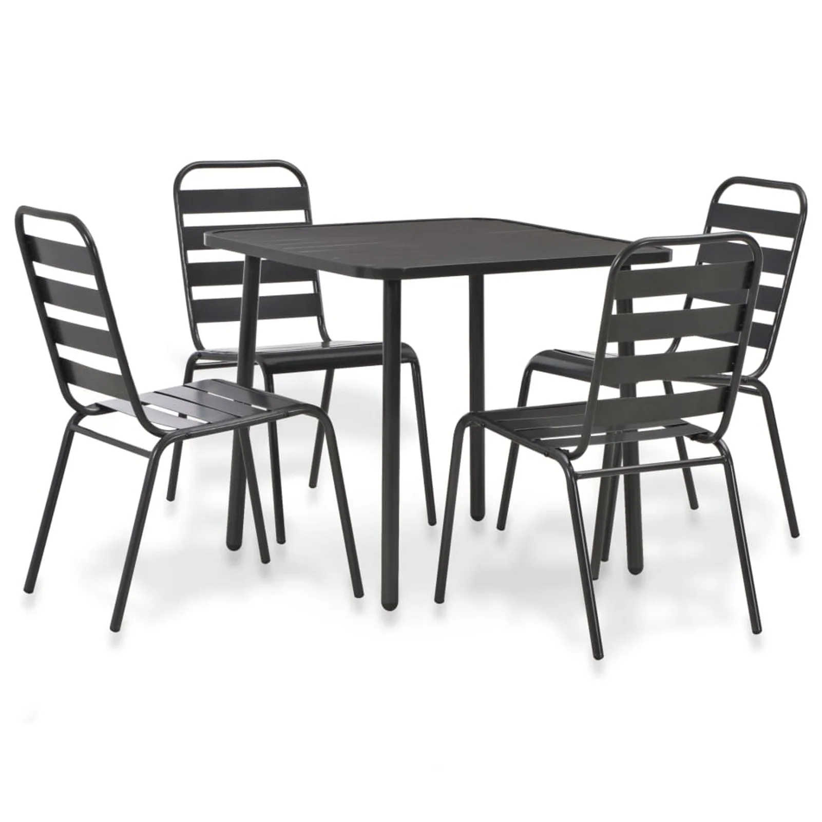 Dcenta 5 Piece Outdoor Dining Set Steel Table and 4 Stacking Chairs Dinner Set Dark Gray for Garden, Balcony, Yard, Deck, Lawn, Patio, Dining Room