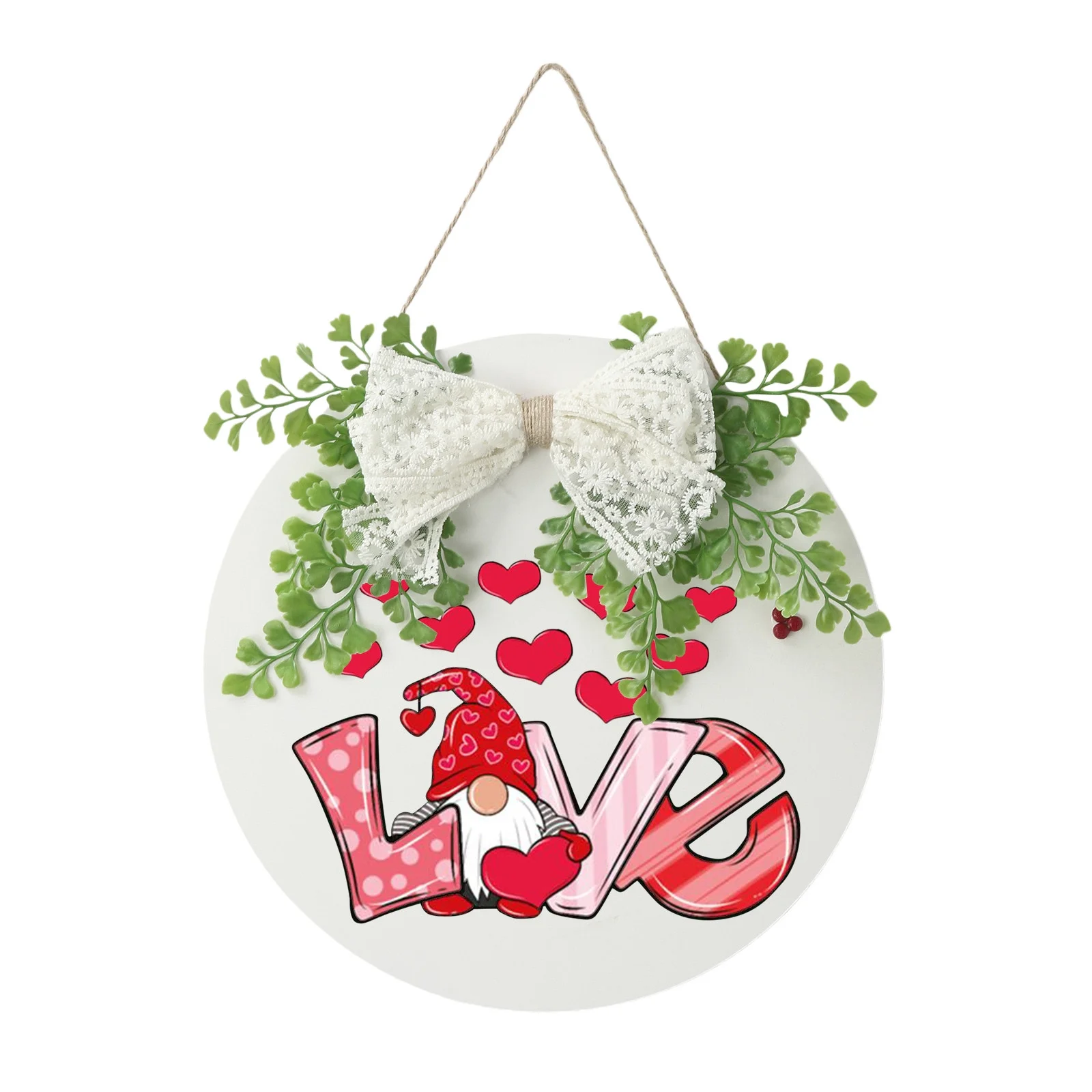Happy Valentine's Day Hanging Round Sign Door Decorations For Home Wall Porch 12inches