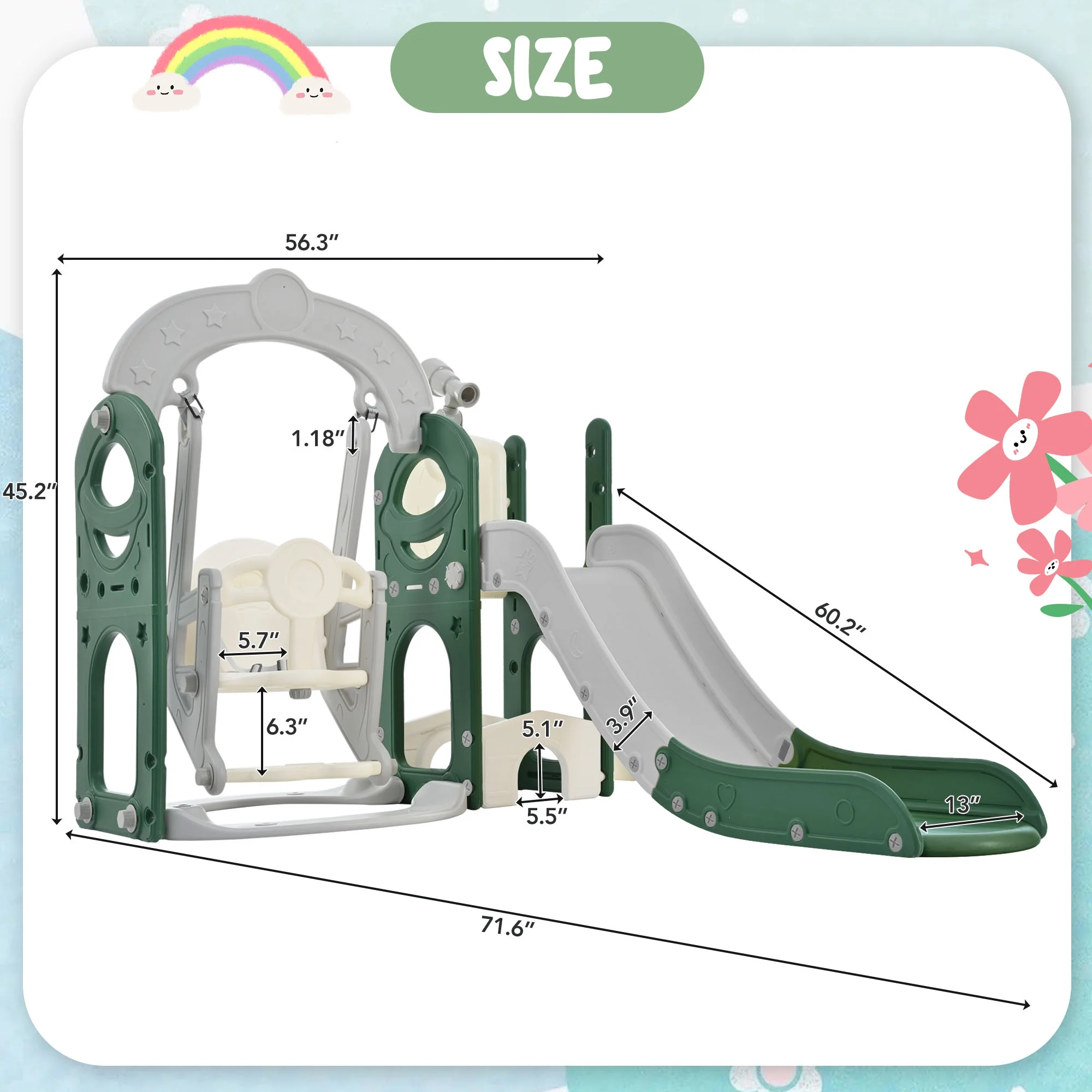 Toddler Slide and Swing Set 5 in 1, Kids Playground Climber Slide Playset with Telescope, Freestanding Combination for Babies Indoor & Outdoor