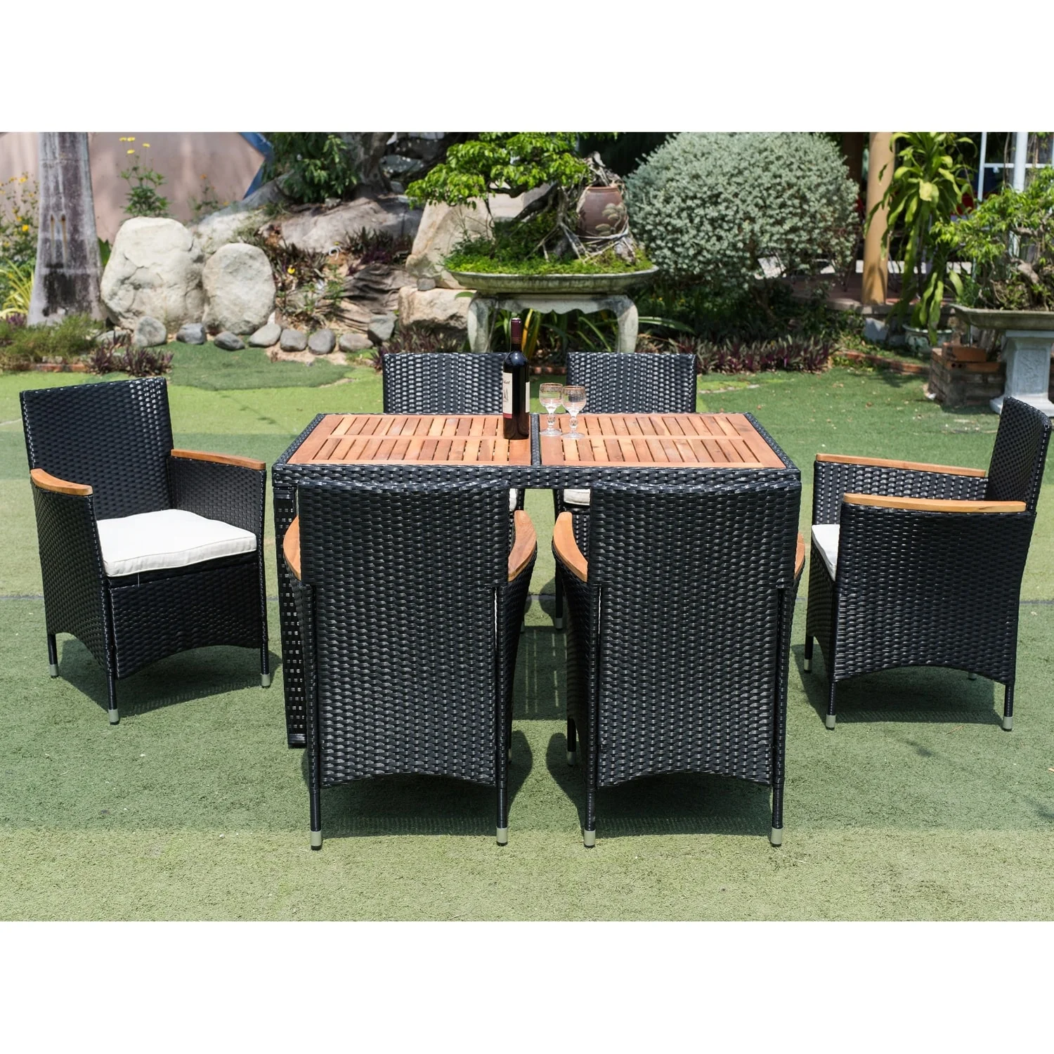 Nestfair  7-piece Outdoor Patio Wicker Dining Set Black