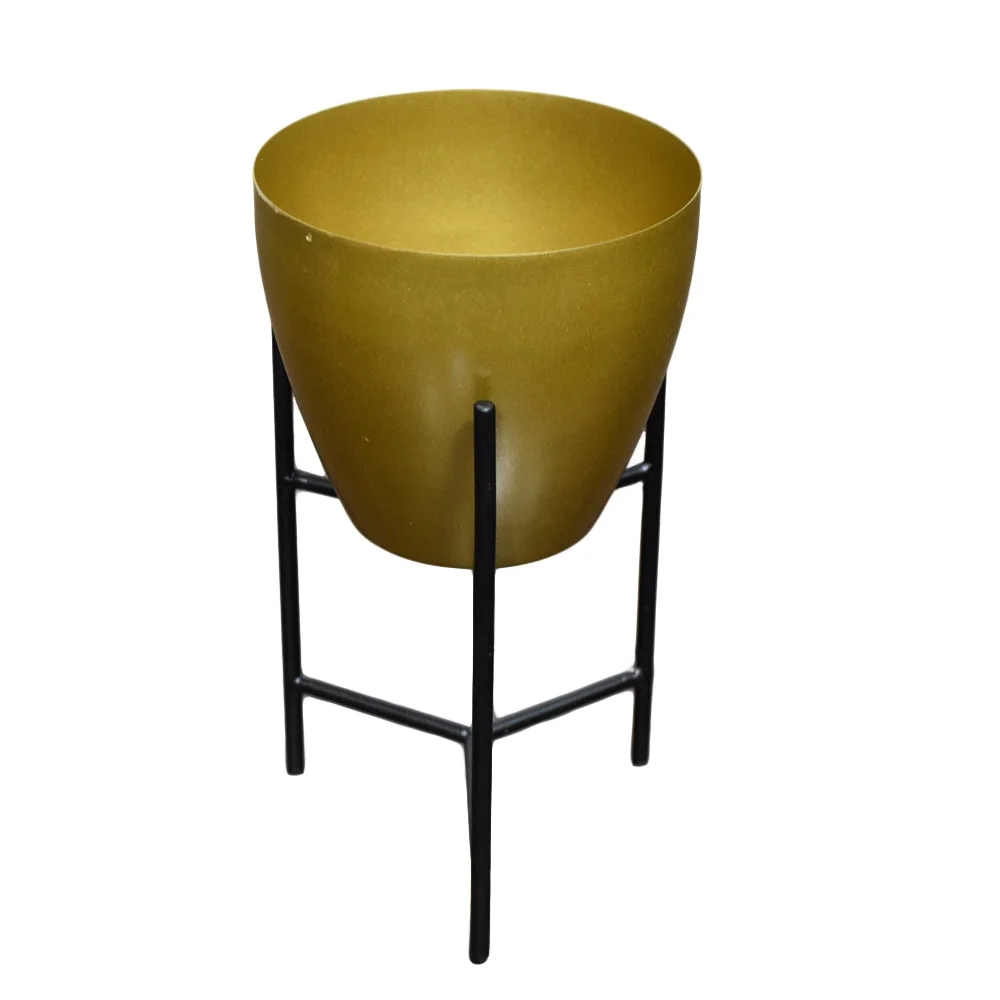 Eco Friendly Handmade 100% Iron Round Modern Gold Coated Color 8.2 x 4.8 x 4.8 Inches Planters Pot for Lawn, Balcony, Garden, Patios, Wall stand, Restaurant, Banquet Hall, Spa, Beauty Parlor etc.