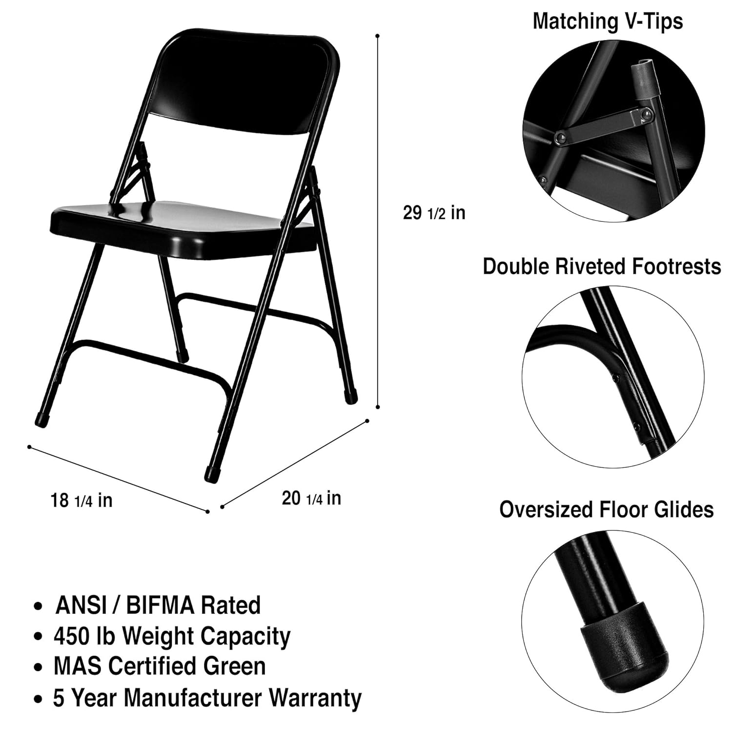 Heavy Duty Double Hinge Steel Folding Chair, Black