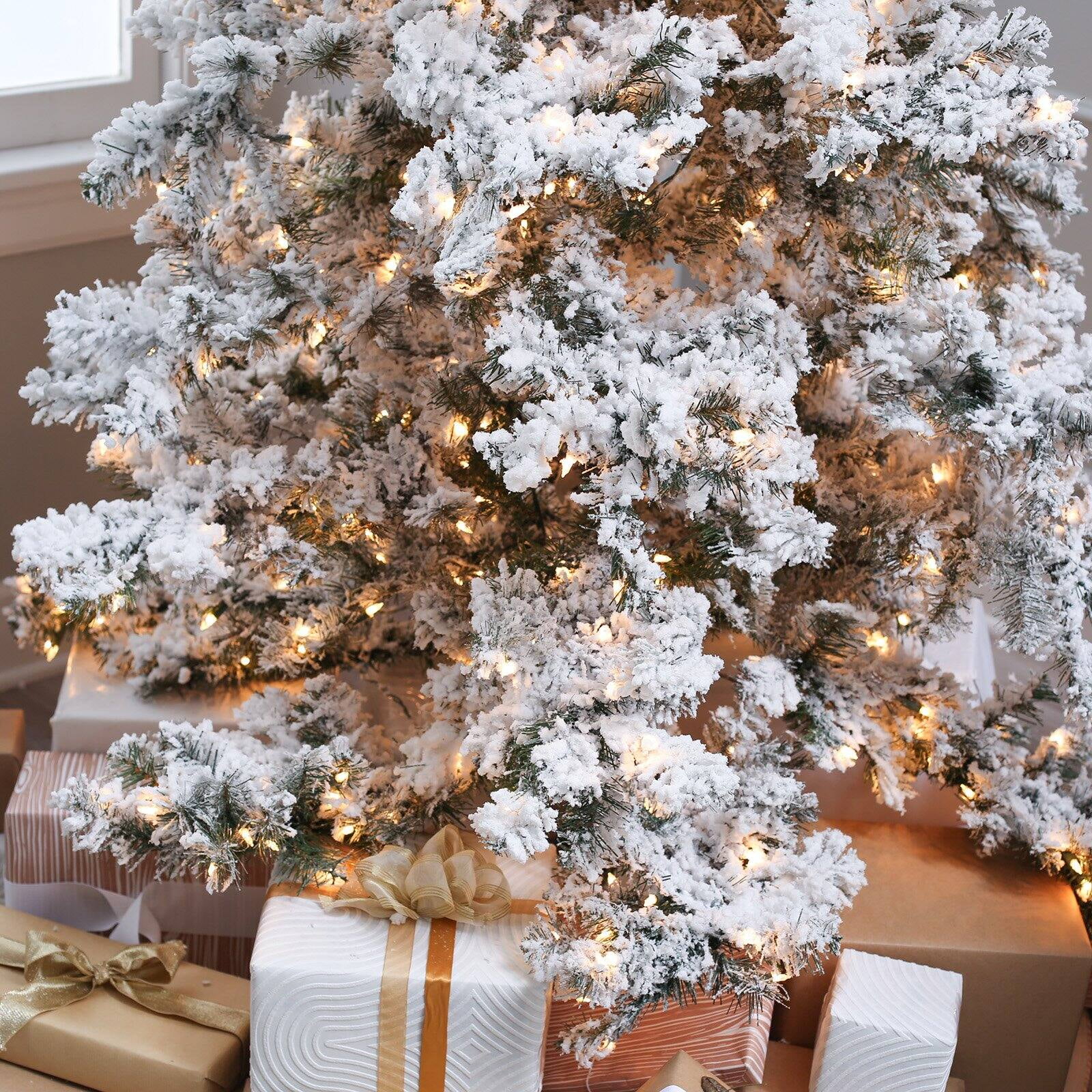 7.5 ft. Pre Lit Clear Lights Heavy Flocked Layered Spruce