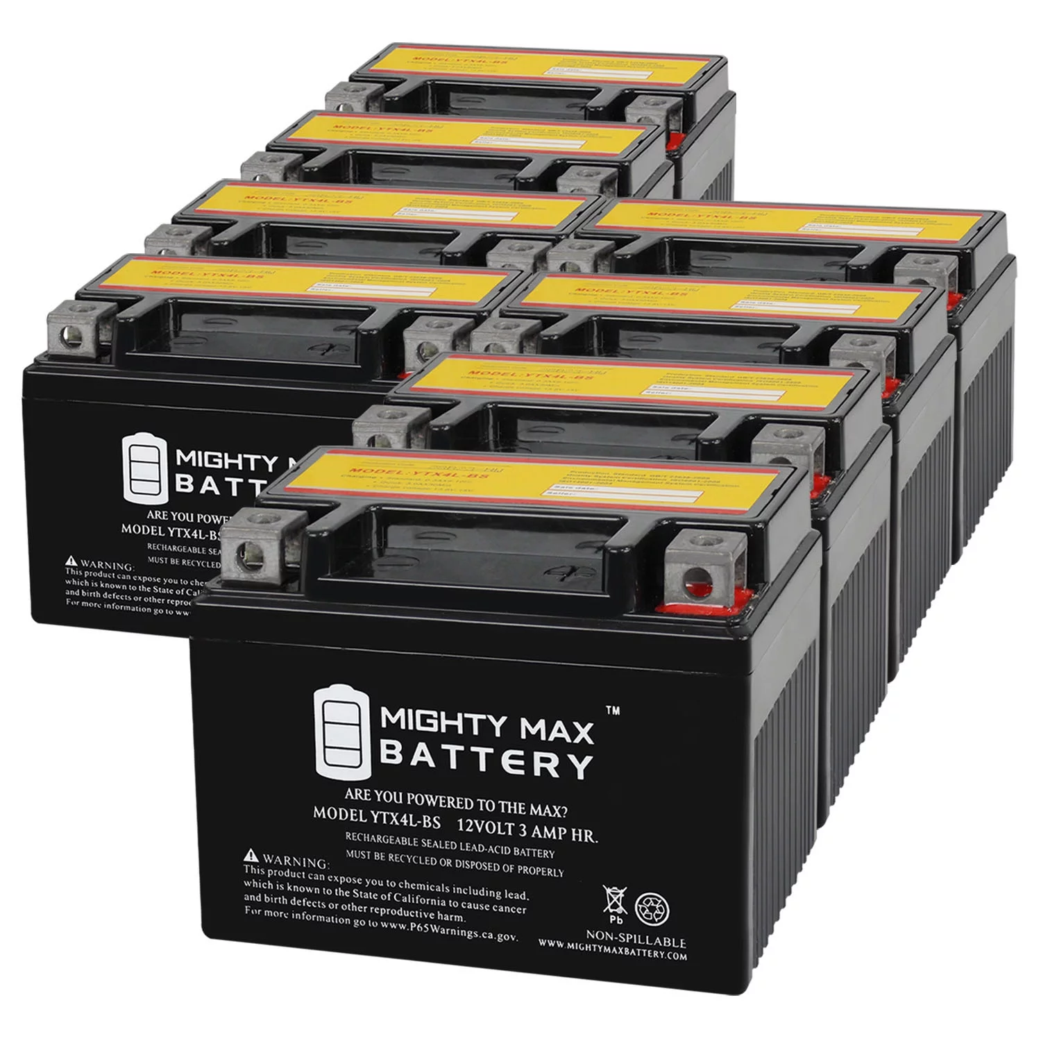 YTX4L-BS 12V 3Ah Replacement Battery compatible with Kawasaki GD700 A52 Snapper Walk Behind Mower - 8 Pack