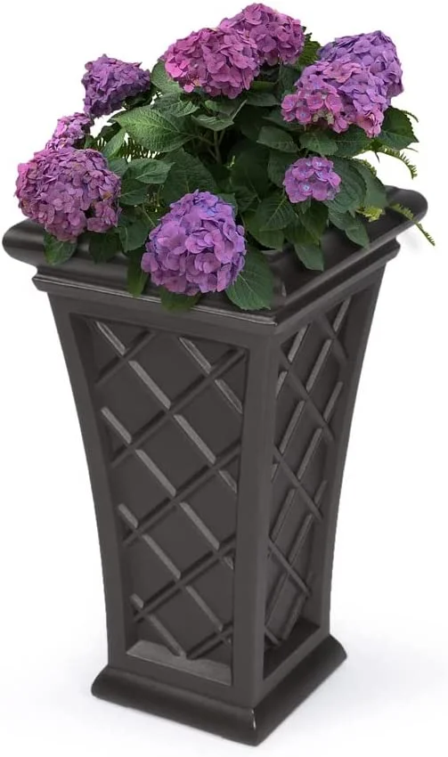 Georgian 28in Tall Planter - Espresso - 16in L x 16in W x 28in H - Polyethylene - Built-in Water Reservoir (5882-ES)