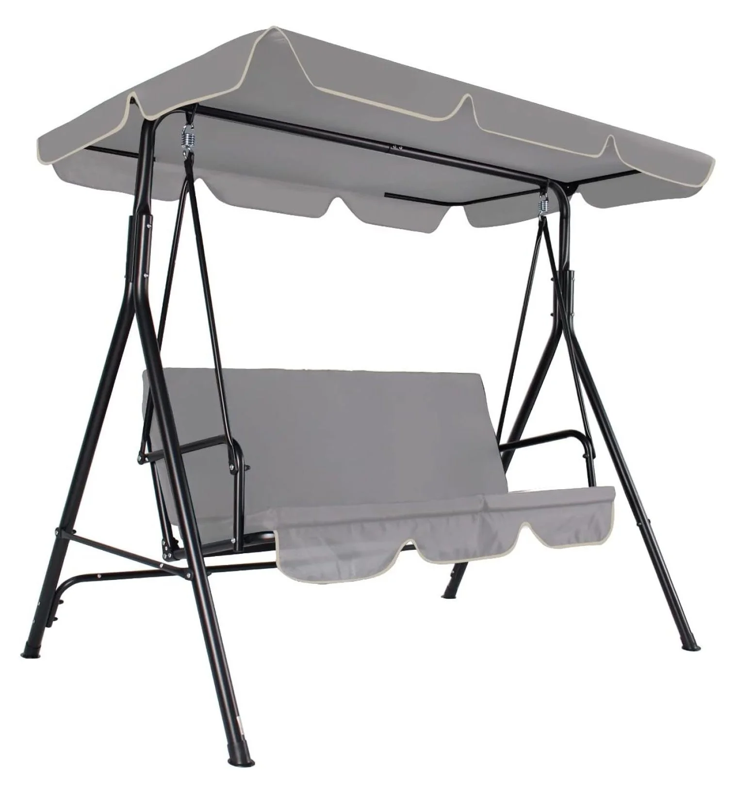 3-Seat Patio Swing Chair, Outdoor Porch Swing with Adjustable Canopy and Durable Steel Frame for Patio, Garden, Poolside(Grey)