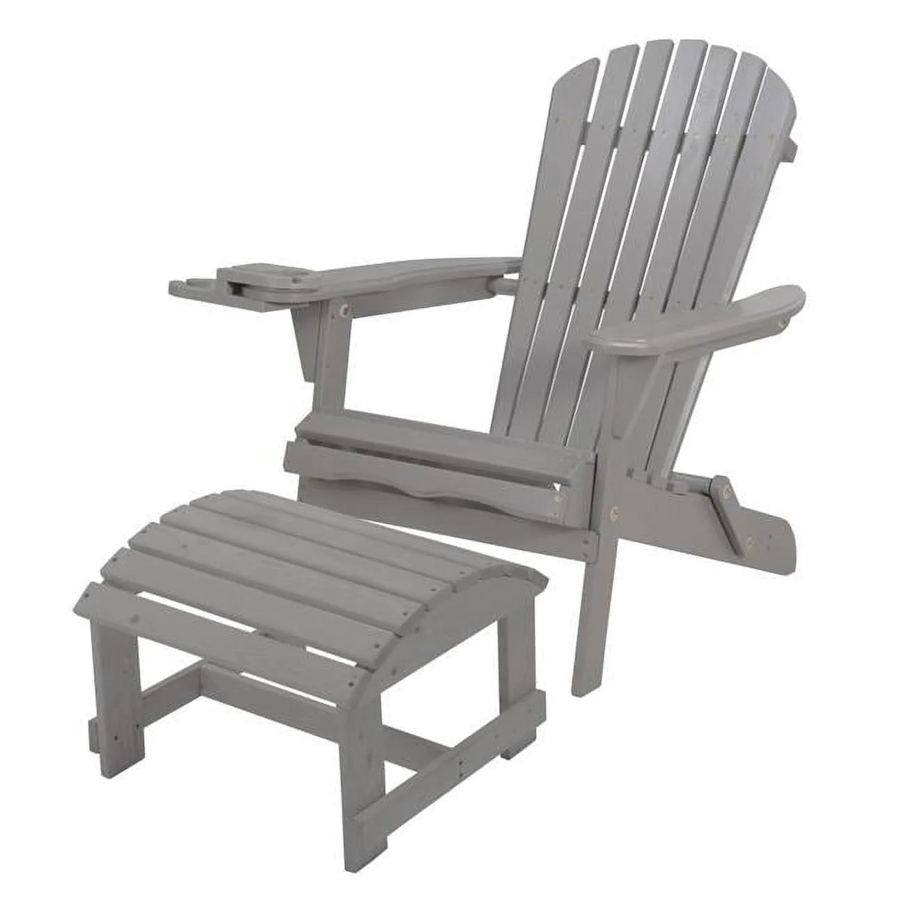 Foldable Adirondack Chair with Cup Holder with Ottoman, Dak Gray