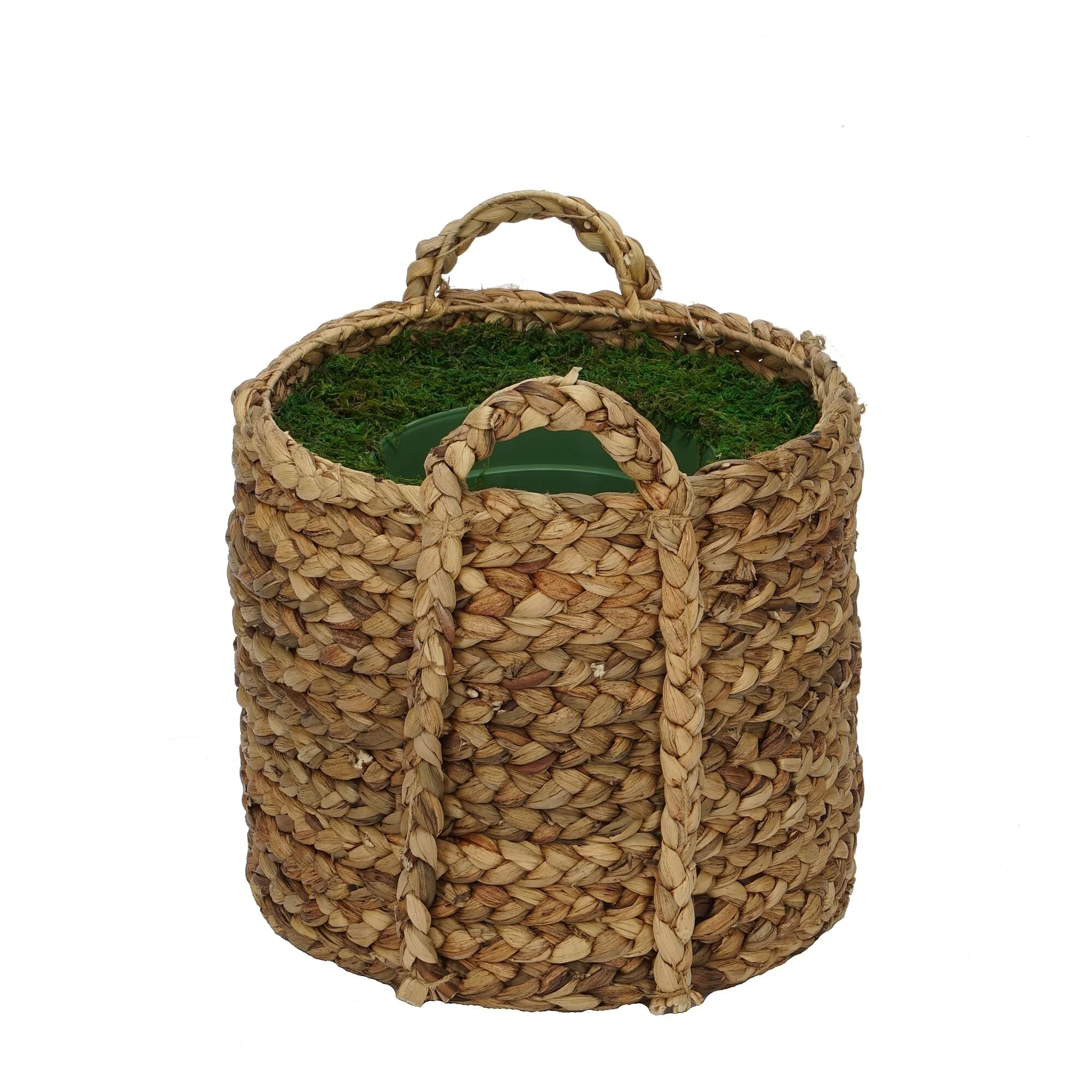 Large Braided Water Hyacinth Basket Planter Pot-in-a-Pot Natural