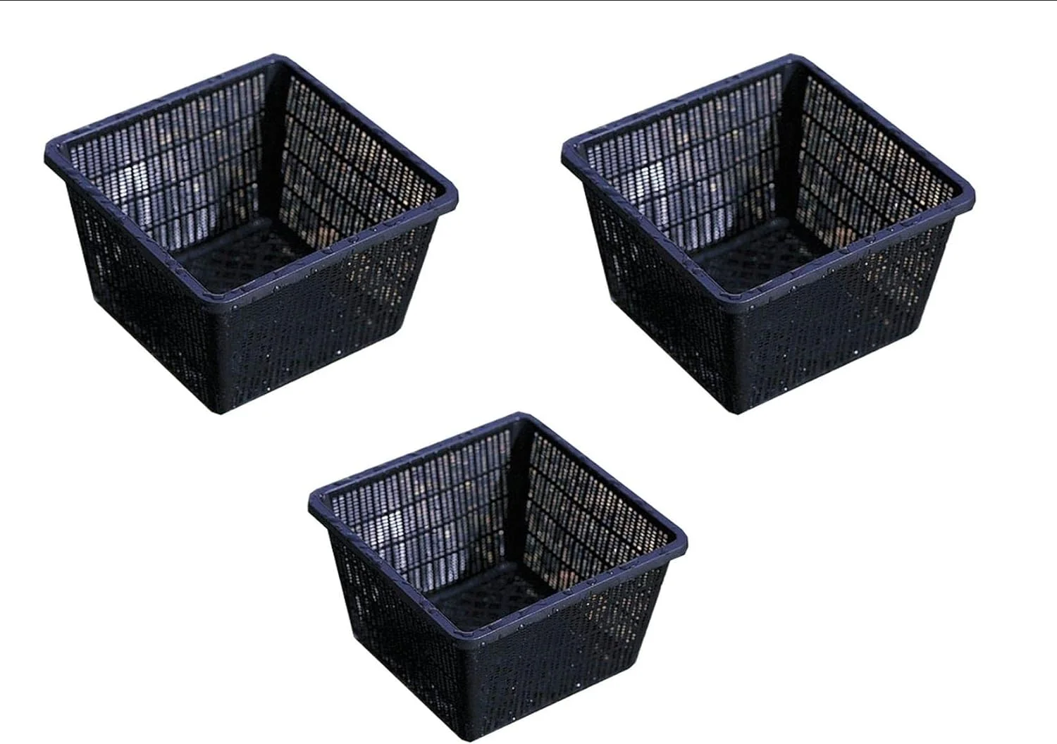 Square Plastic Mesh Plant Baskets for Large Aquatic Pond Plants, Planter Box Root Control Pots for Water Gardens, Aquaponics, 13 Inch (34cm) Wide, Value Pack of Three (3)