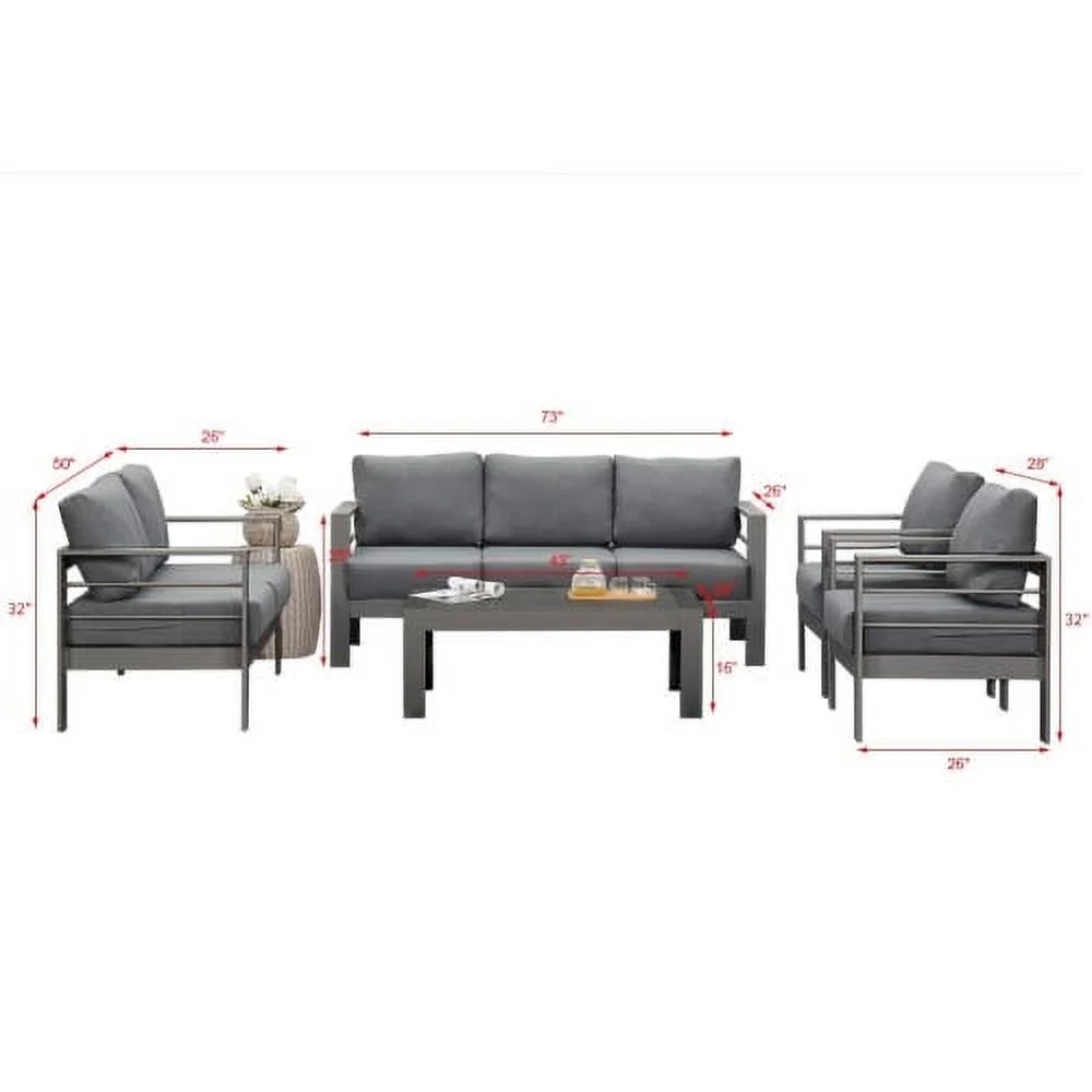 Buumin Comfortable Grey Metal Aluminum Modern Modular Sofa Couch Furniture Set Patio Garden Outdoor