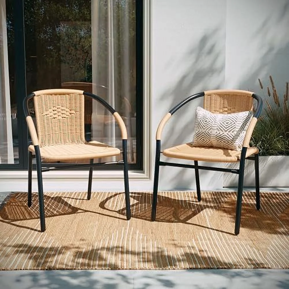CHYUINJ 2 Pack Gray Rattan Indoor-Outdoor Restaurant Stack Chair with Curved Back