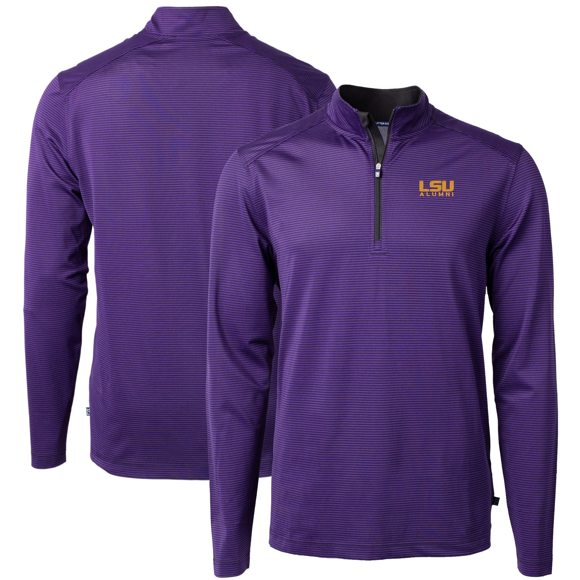 Men's Cutter & Buck  Purple LSU Tigers Alumni Logo DryTec Virtue Eco Pique Micro Stripe Recycled Quarter-Zip Pullover