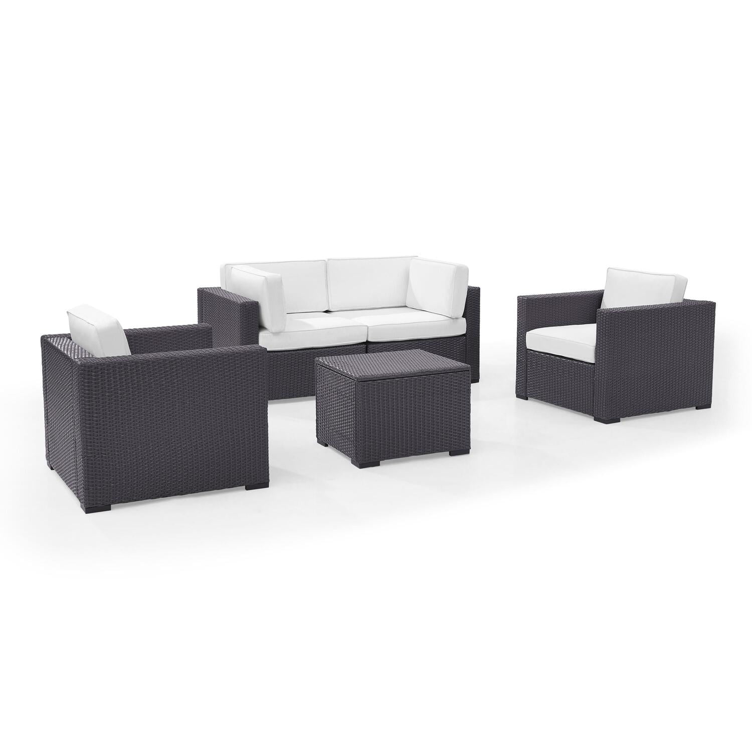 Maykoosh Modern Marvel 5Pc Outdoor Wicker Conversation Set W/Fire Pit White/Brown - Ashland Firepit & 4 Armless Chairs