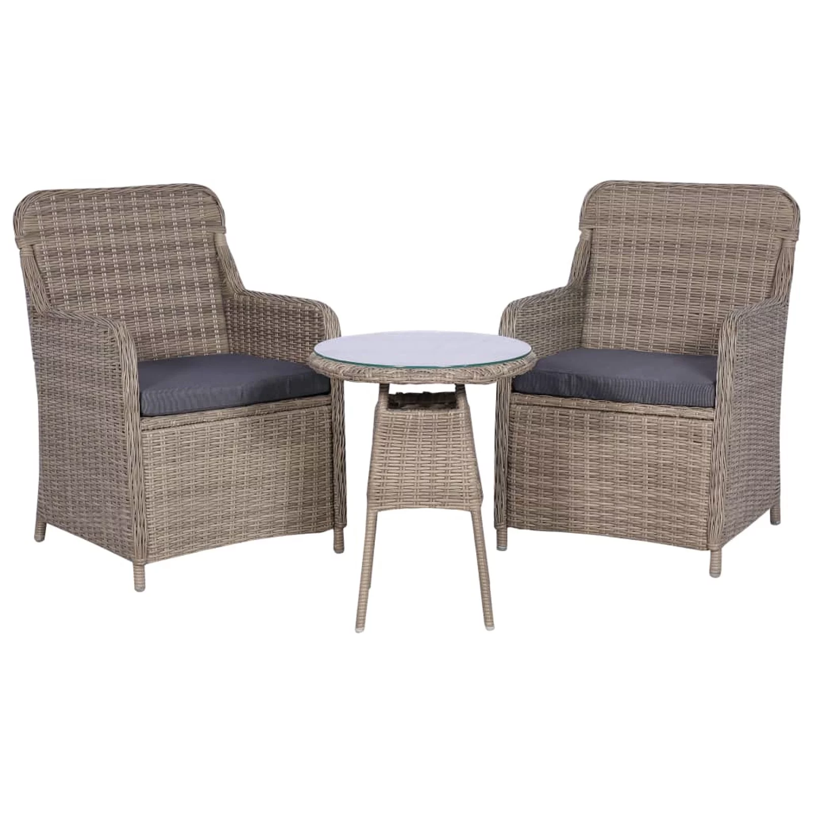 Carevas 3 Piece Bistro Set with Cushions Poly Rattan Brown