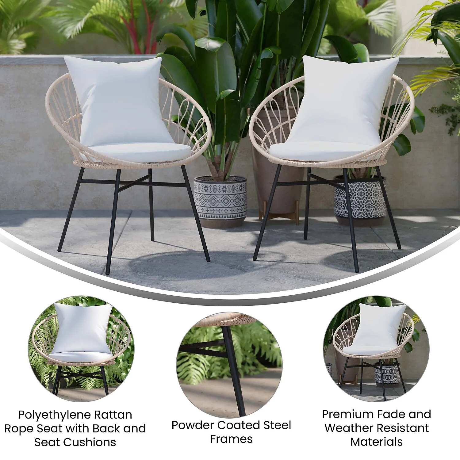 Flash Furniture Devon Wicker Patio Club Chairs, Tan/Light Gray, Set of 2