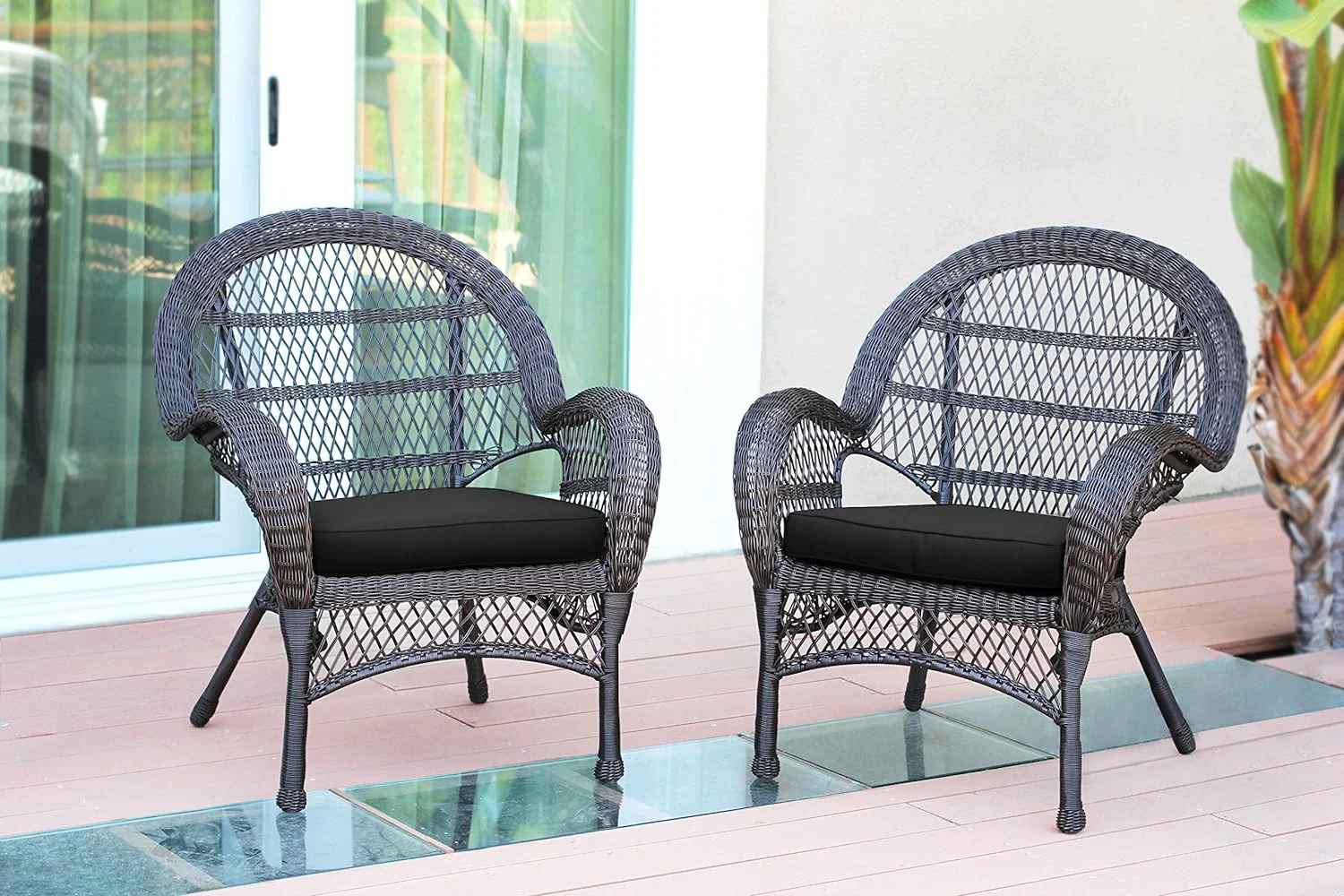 Wicker Chair With Black Cushion, Set Of 2, Espresso/W00208-