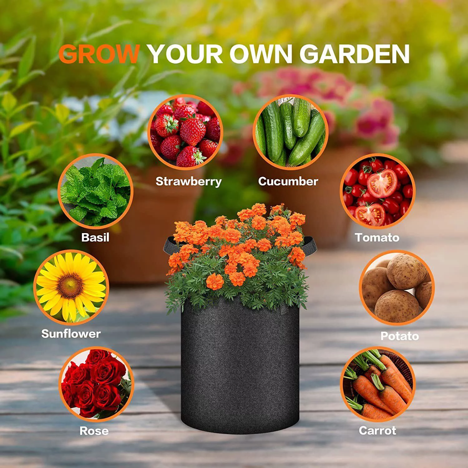 iPower 15 Gallon 6-Pack Plant Grow Bag Fabric Pots Containers